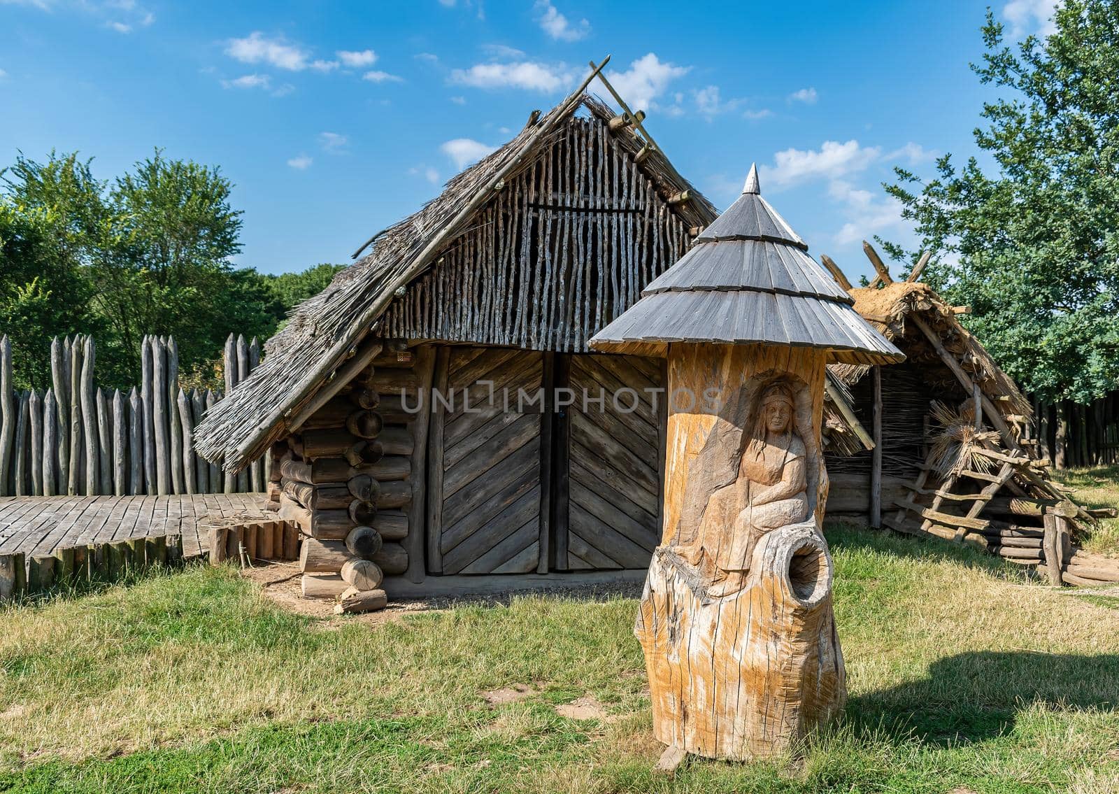 Modra, Czech Republic - July 16. 2022. Old Slavonic timber-chalet, open-air museum Modra