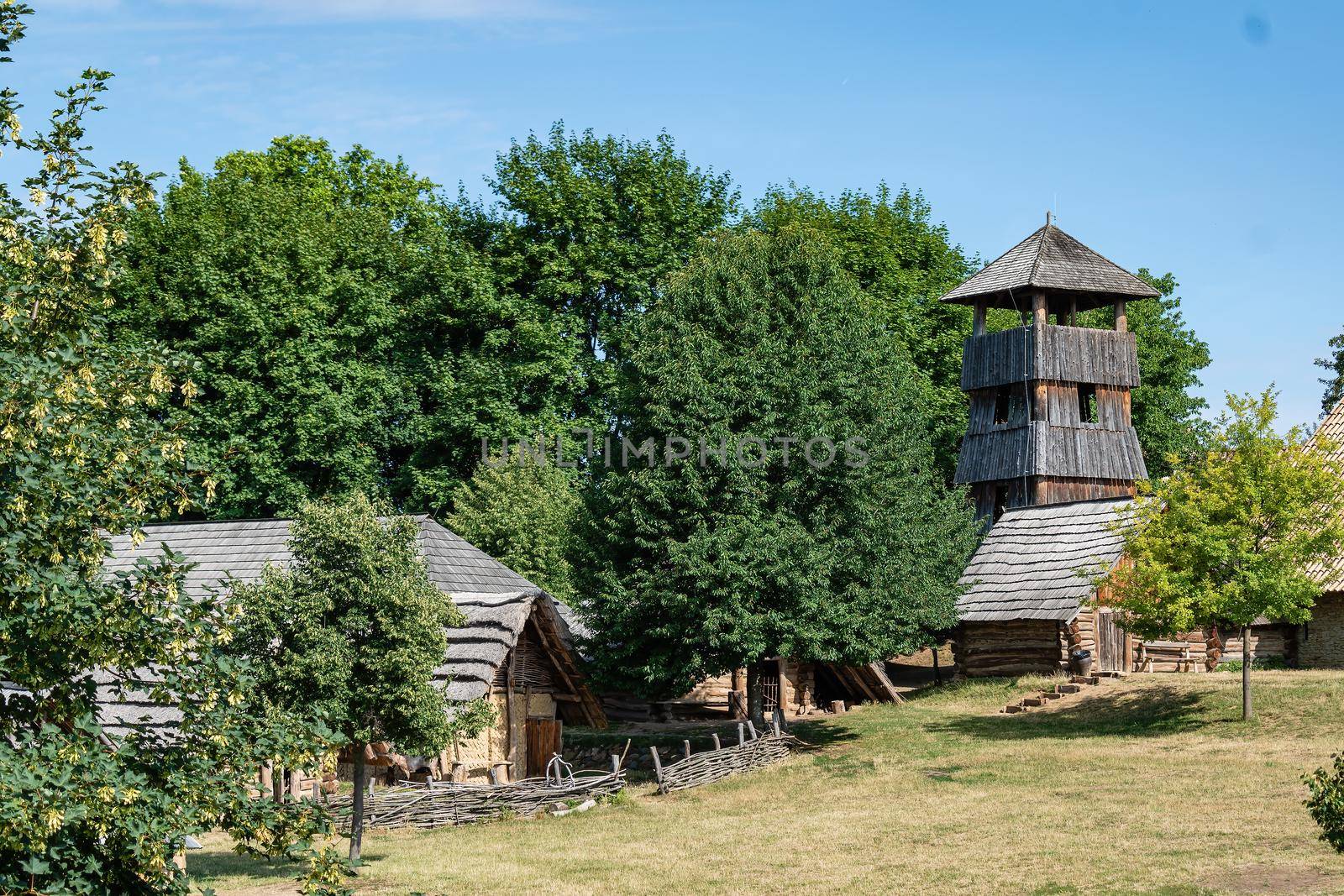 Museum of Great Moravia Modra. View of the watchtower in the middle of the village of Great Moravia