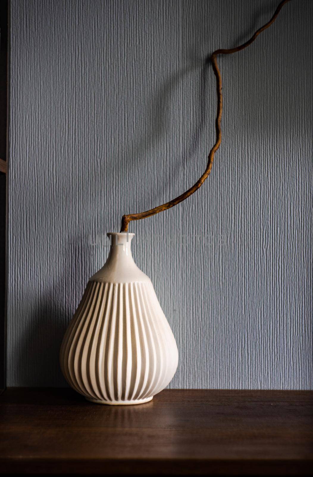 Grape vine in the vase on vintage wooden table