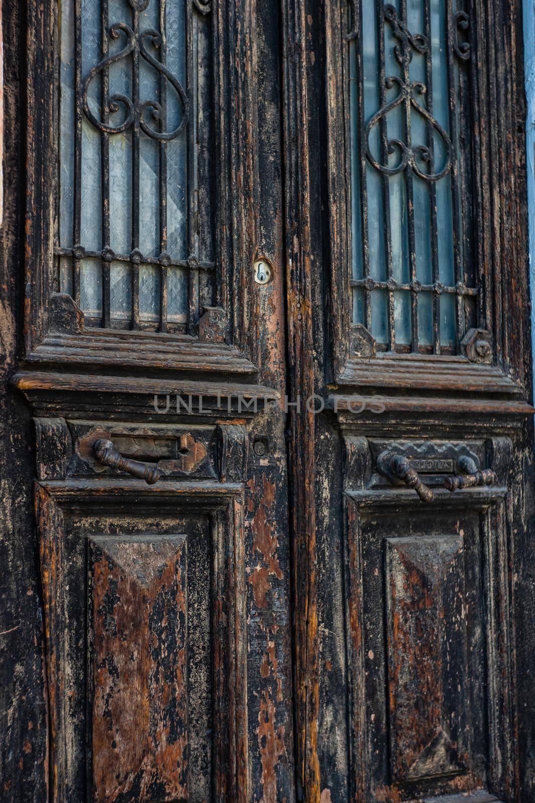 Old door with textured wooden background in Old Tbilisi, capital city of Georgia