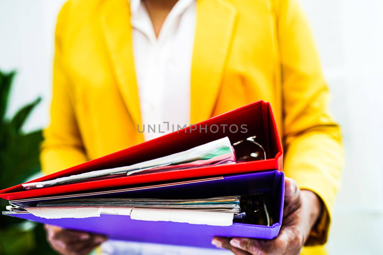 Business woman busy working with documents in office.