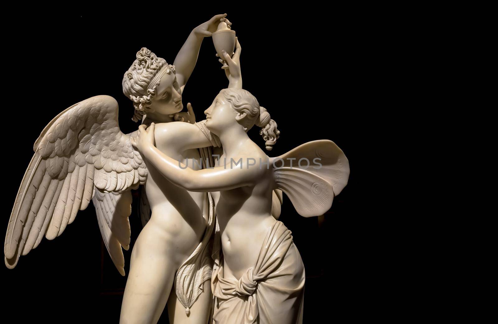 MILAN, ITALY - June 2020. Giovanni Maria Benzoni's masterpiece Cupid and Psyche (Amore e psiche, 1845), symbol of eternal love.