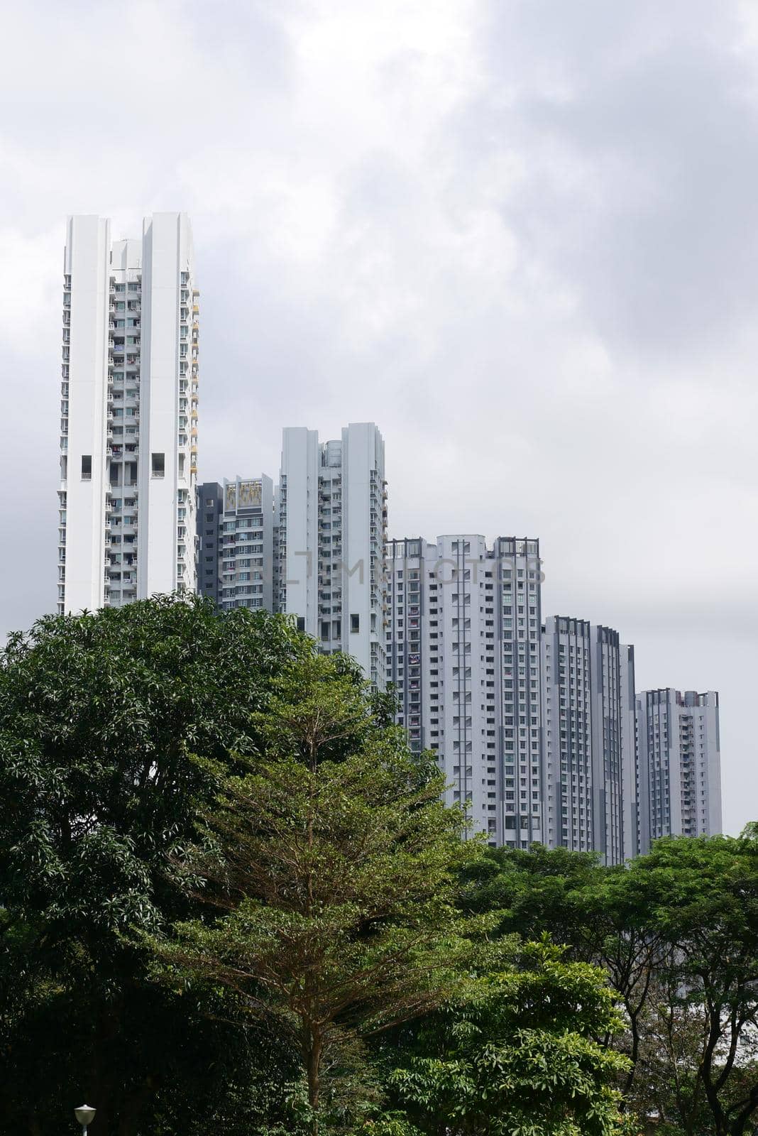 low angle view of singapore residential buildings .