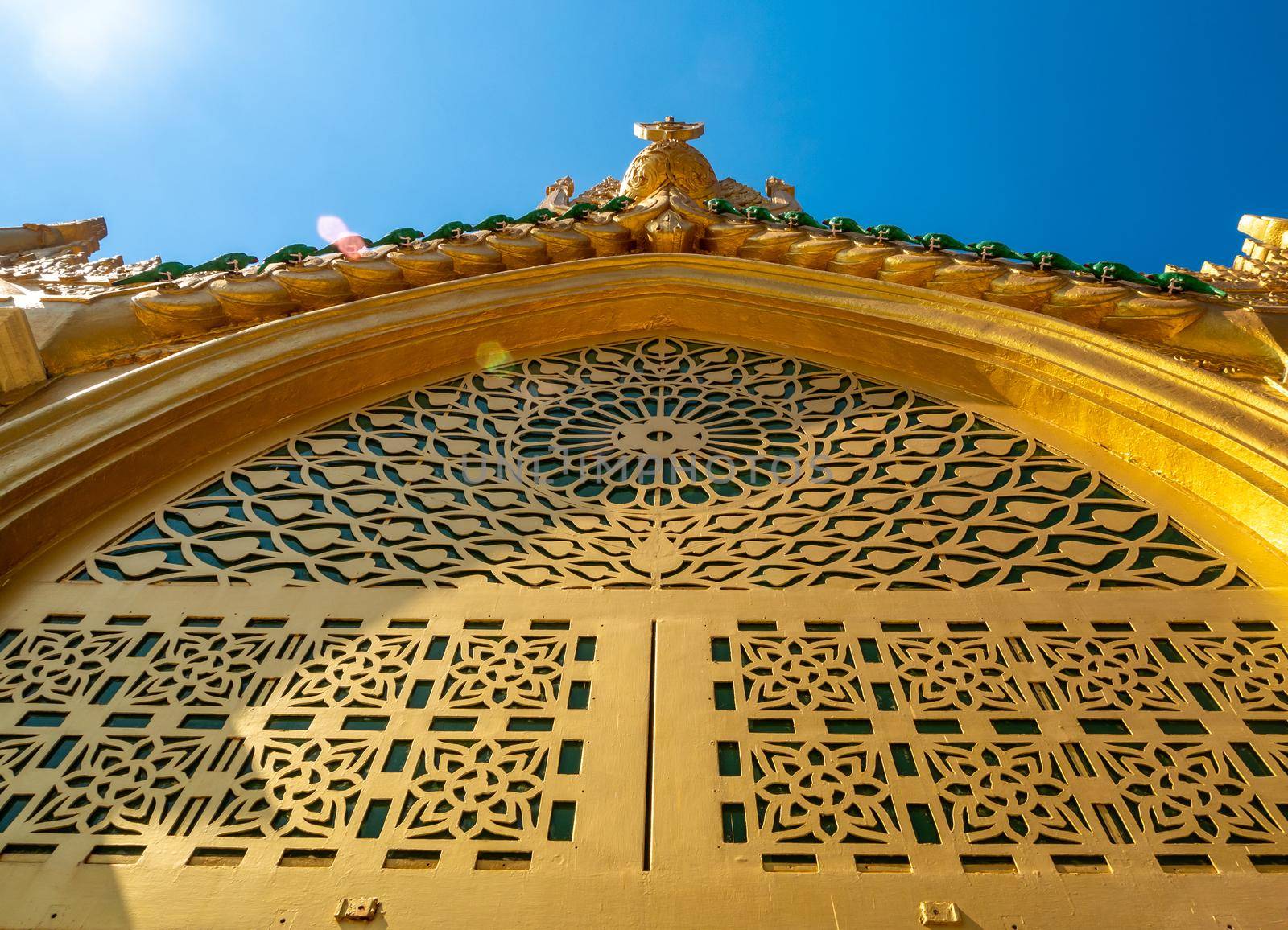 The pattern of the light channel above the entrance arch of the pagoda