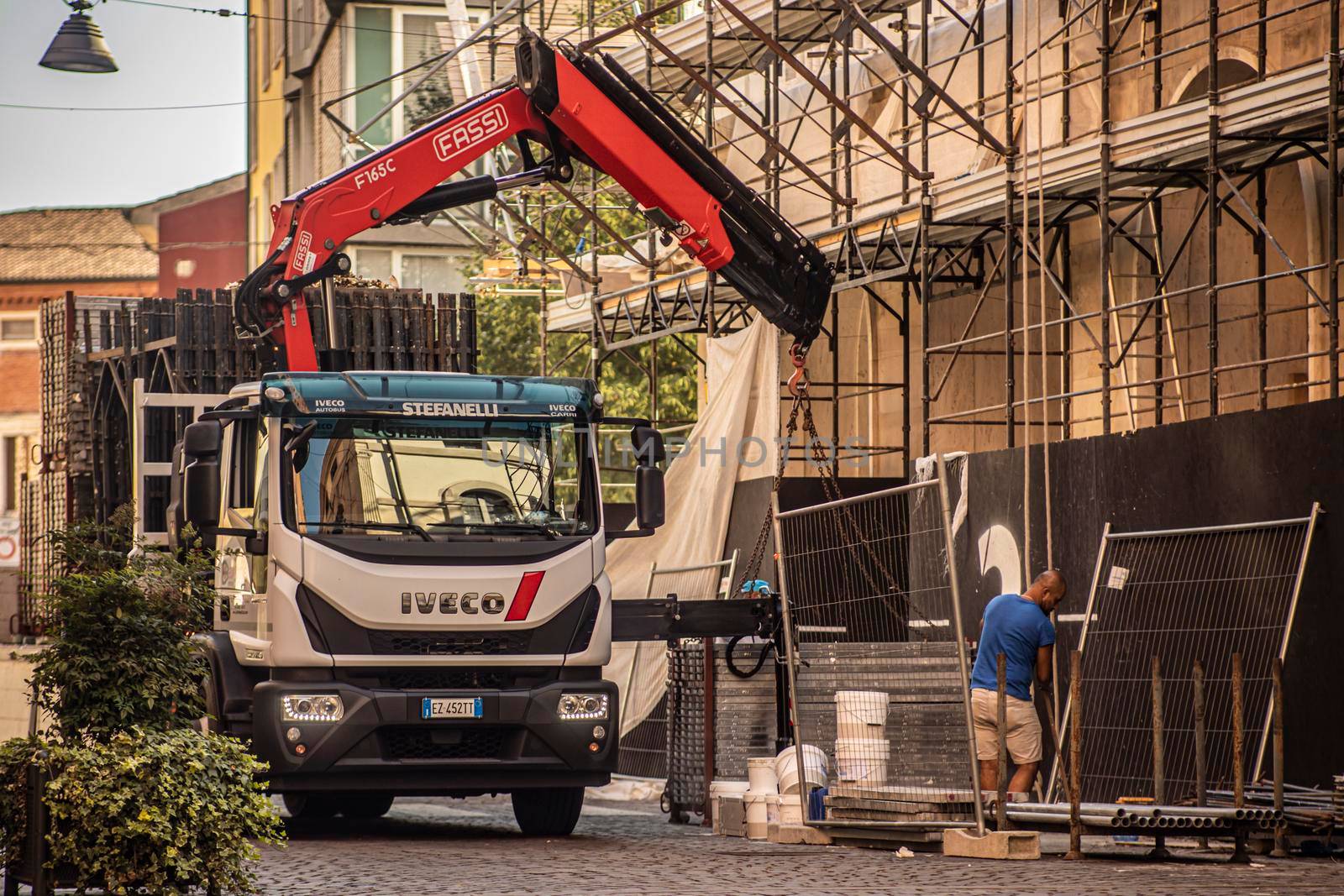 Truck with crane street construction work by pippocarlot