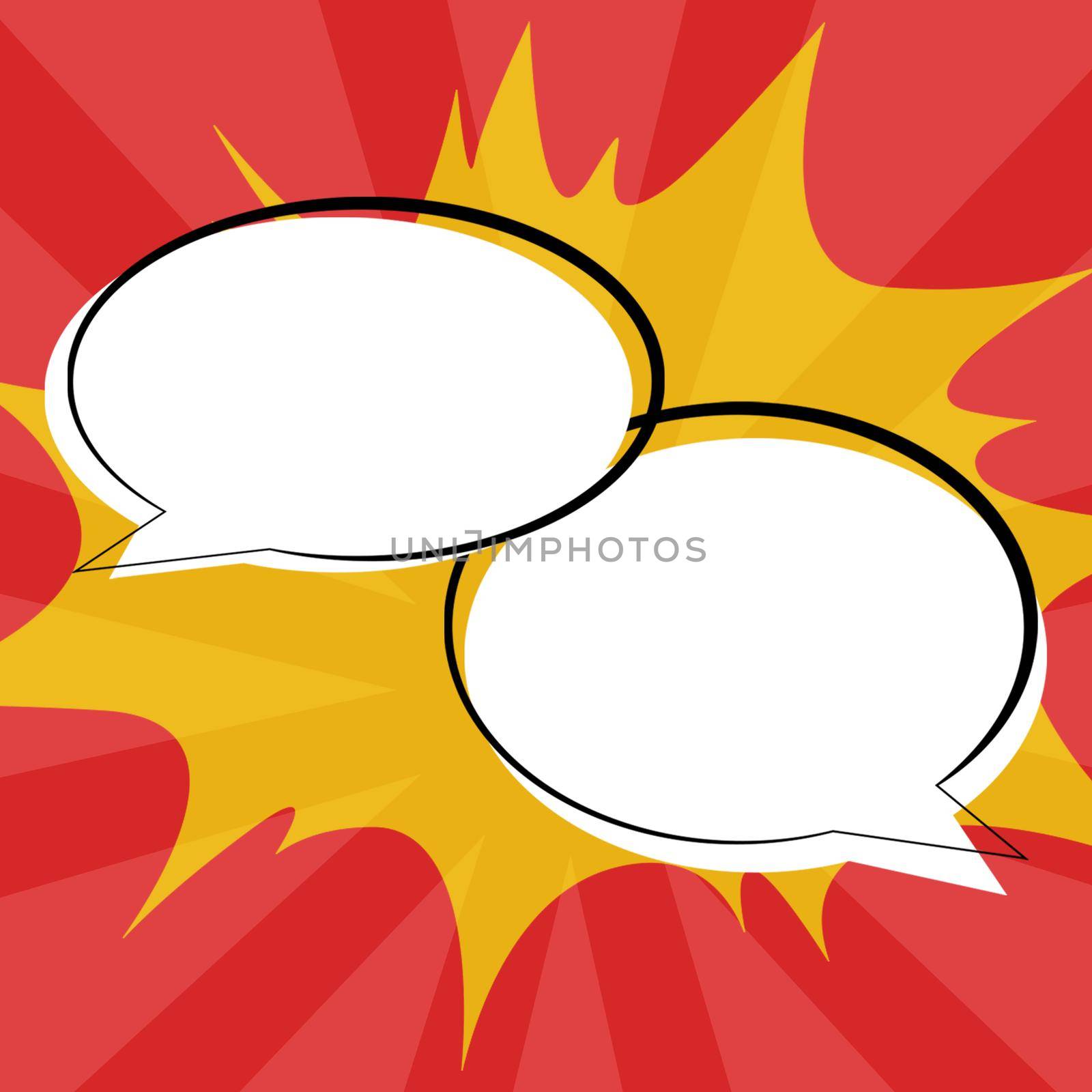 Pair Of Speech Bubbles In Oval Shape With Copy Space On Explosive Frame Background Design. Empty Communication S Representing Exchanging Of Ideas And Opinions. by nialowwa