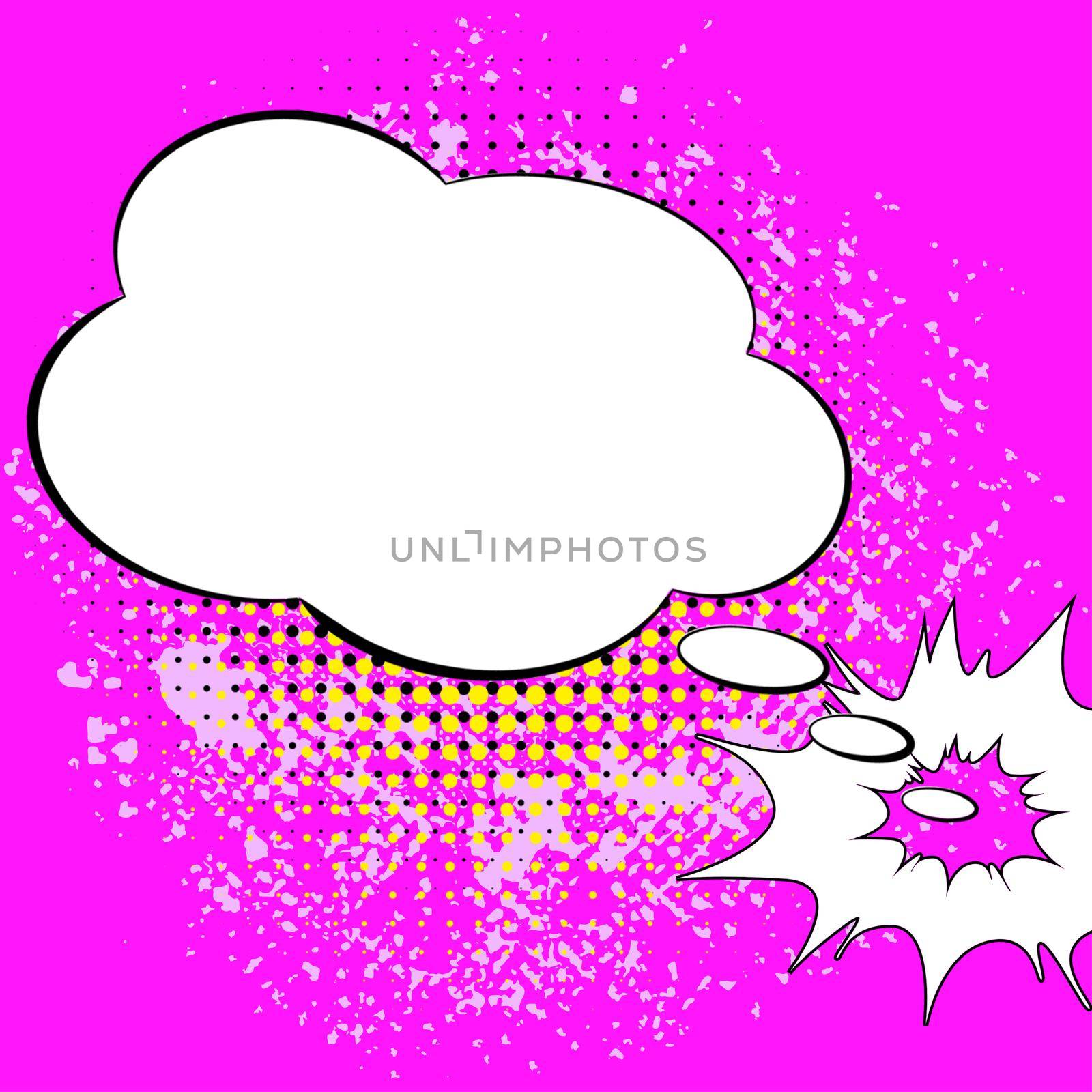 Blank Cloud Thought Bubble With Copy Space Colorful Background Design. Empty Template Message Box Representing Web Banners, Business Promotion And Advertisement. by nialowwa