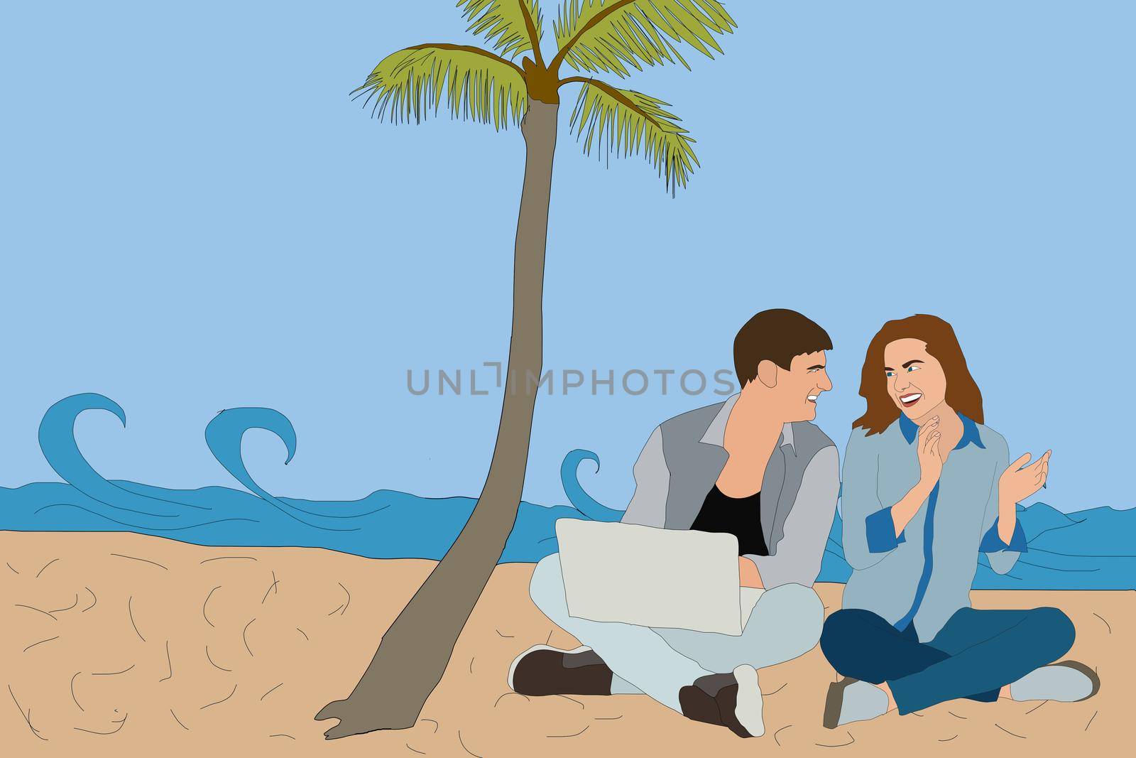 couple and palm trees on background by Andelov13