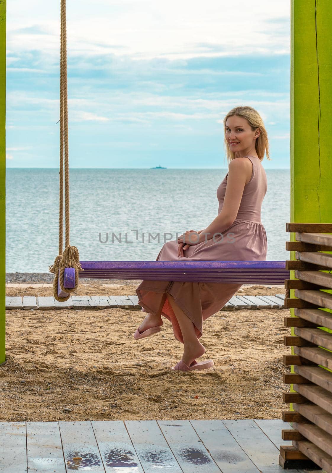 Swing travel summer happy sea beach woman leisure thailand holiday, from dream krabi for water for resort people, blue coast. Joy sunset inspiration,