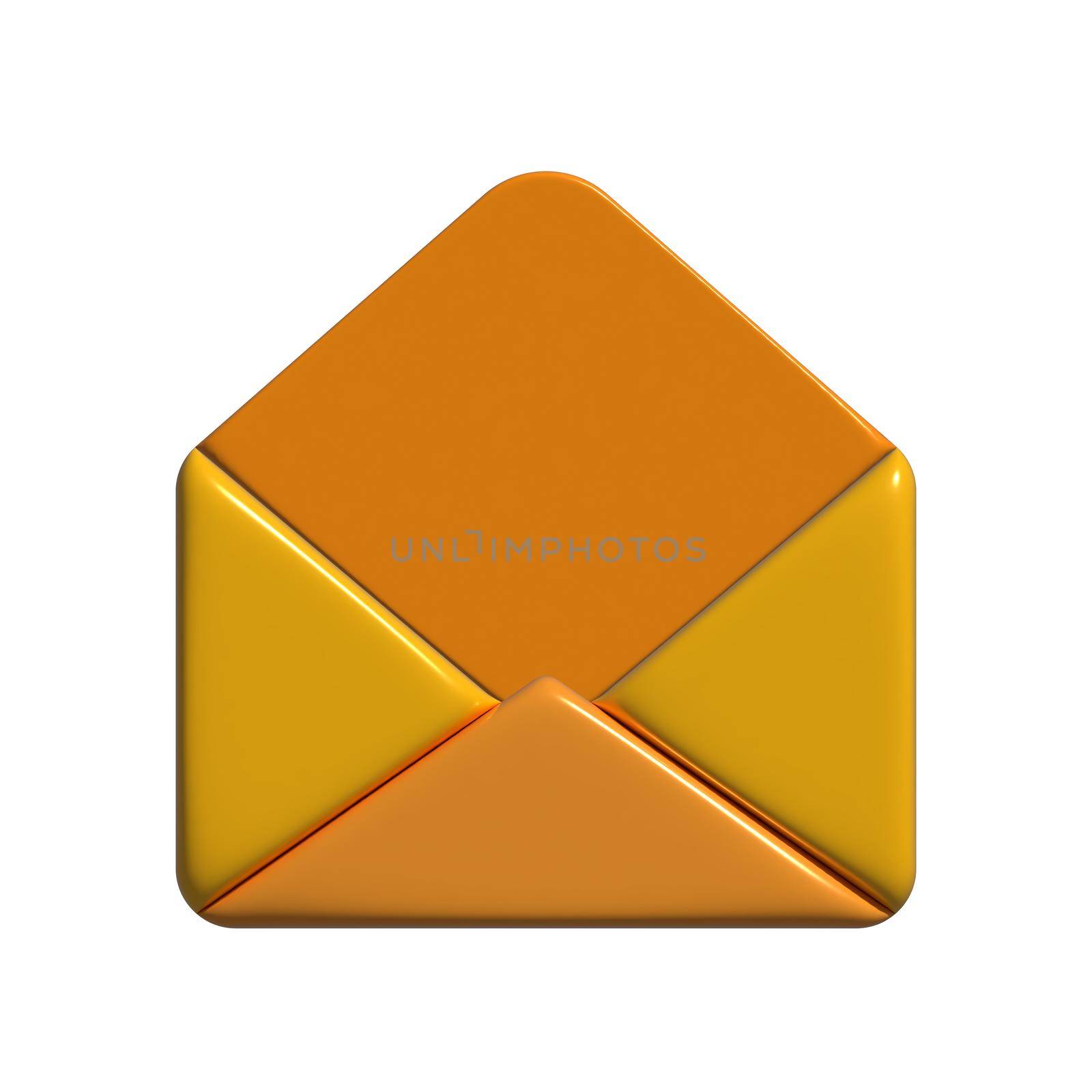 Orange voluminous open envelope letter message 3d illustration