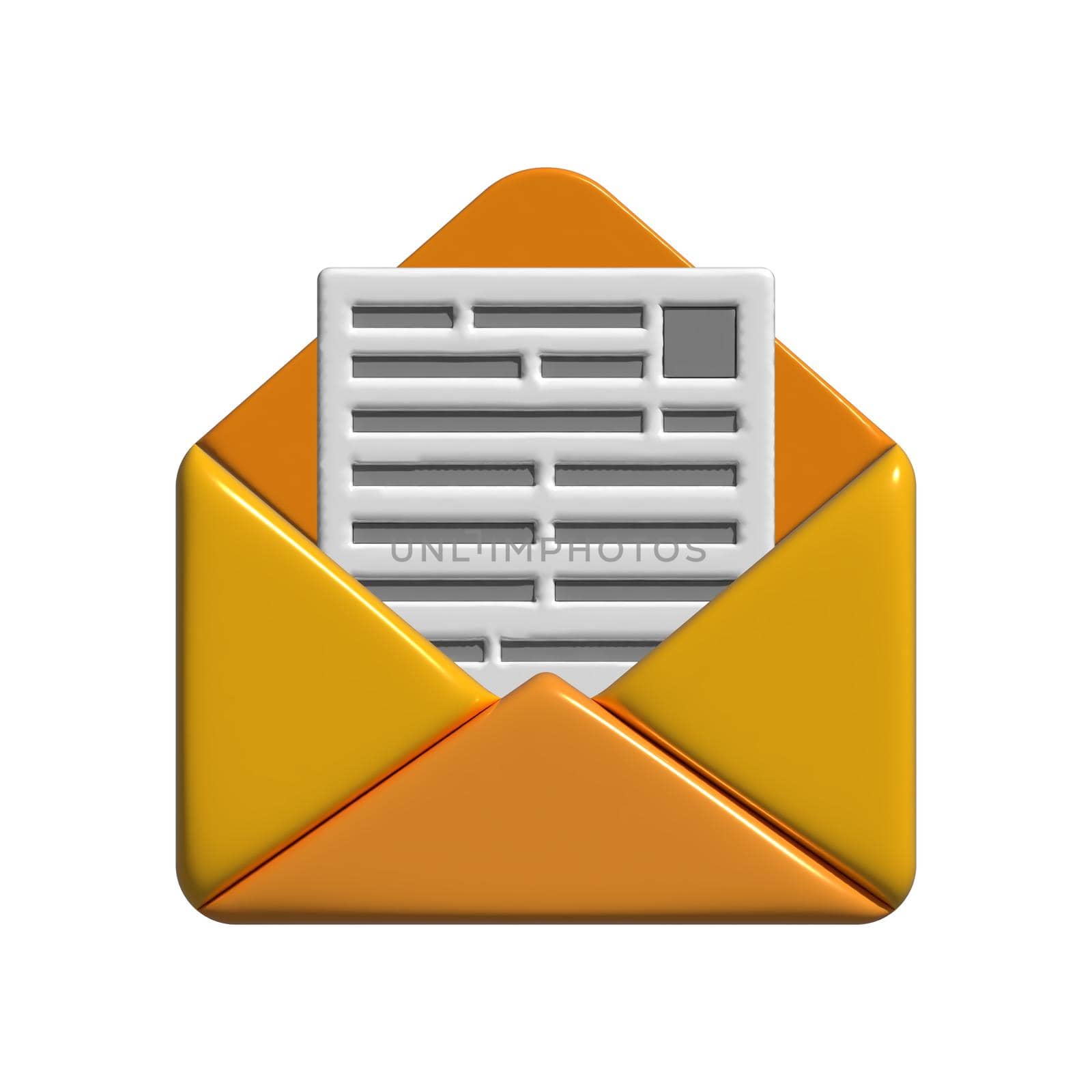 Orange voluminous open envelope letter message 3d illustration