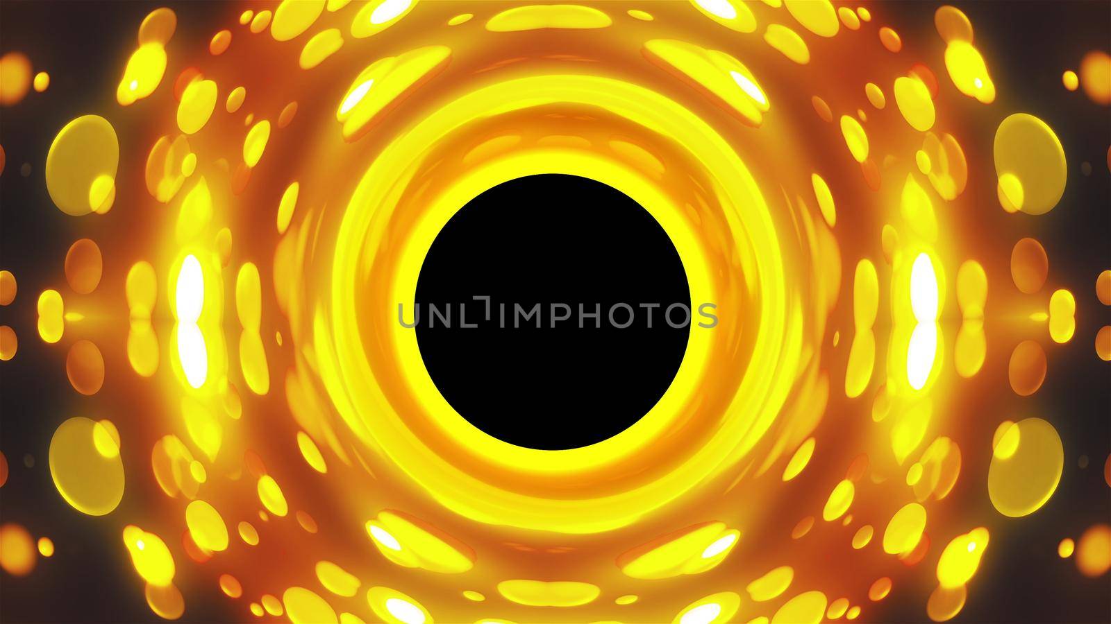 Black hole with gold backdrop. Computer generated 3d render
