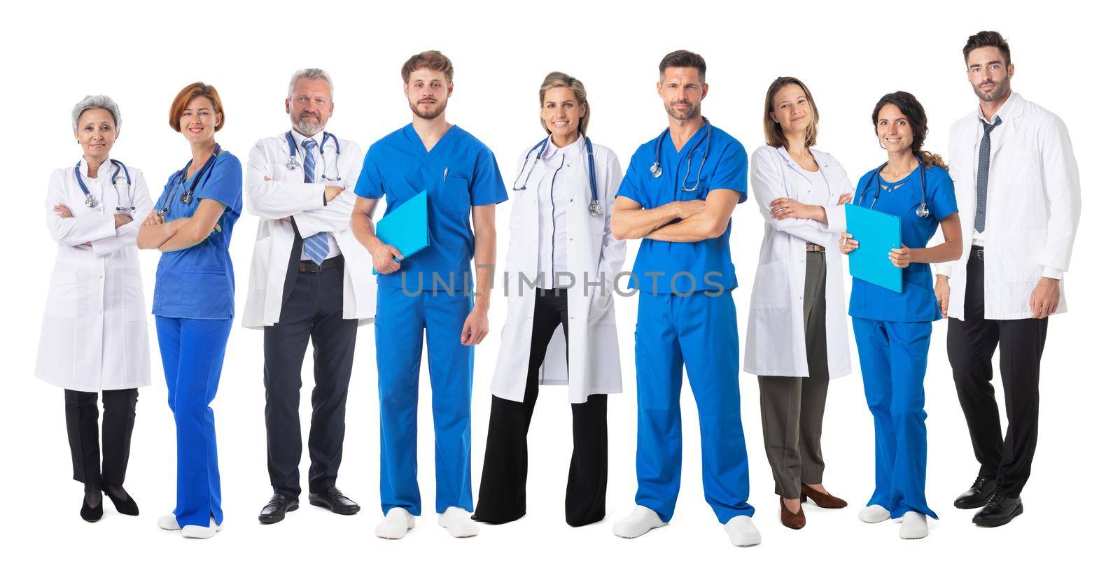 Group of medical doctors and nurses medical team isolated on white background