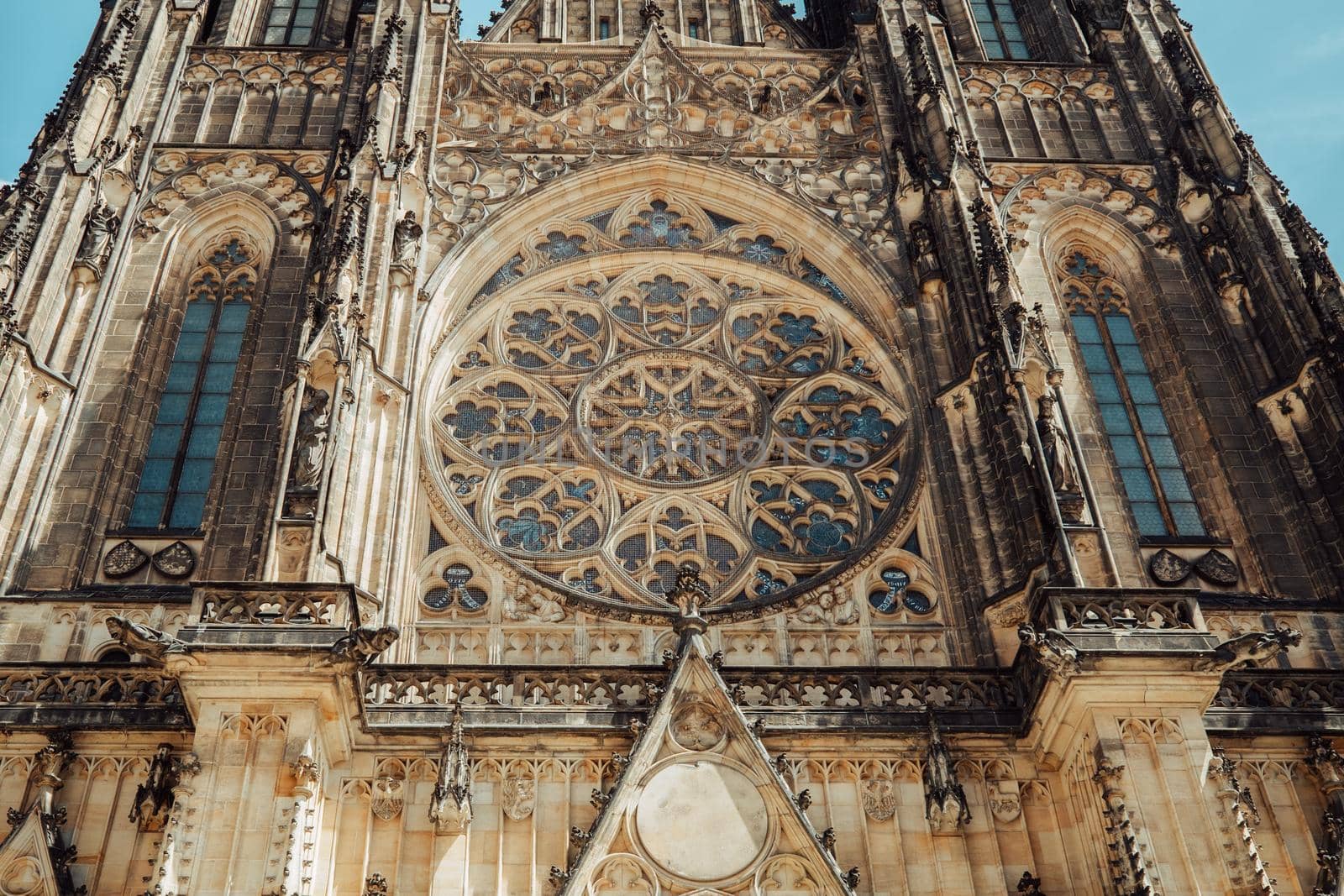 Exterior facade of St. Vitus cathedral in Prague Czech Republic. Architecture in gothic style, details of masterpiece religious building. by kristina_kokhanova