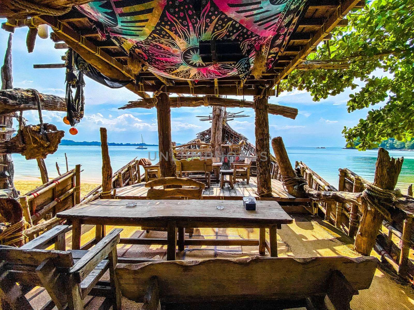 Old wooden pirate boat on the beach in Koh Phayam, Ranong, Thailand, south east asia