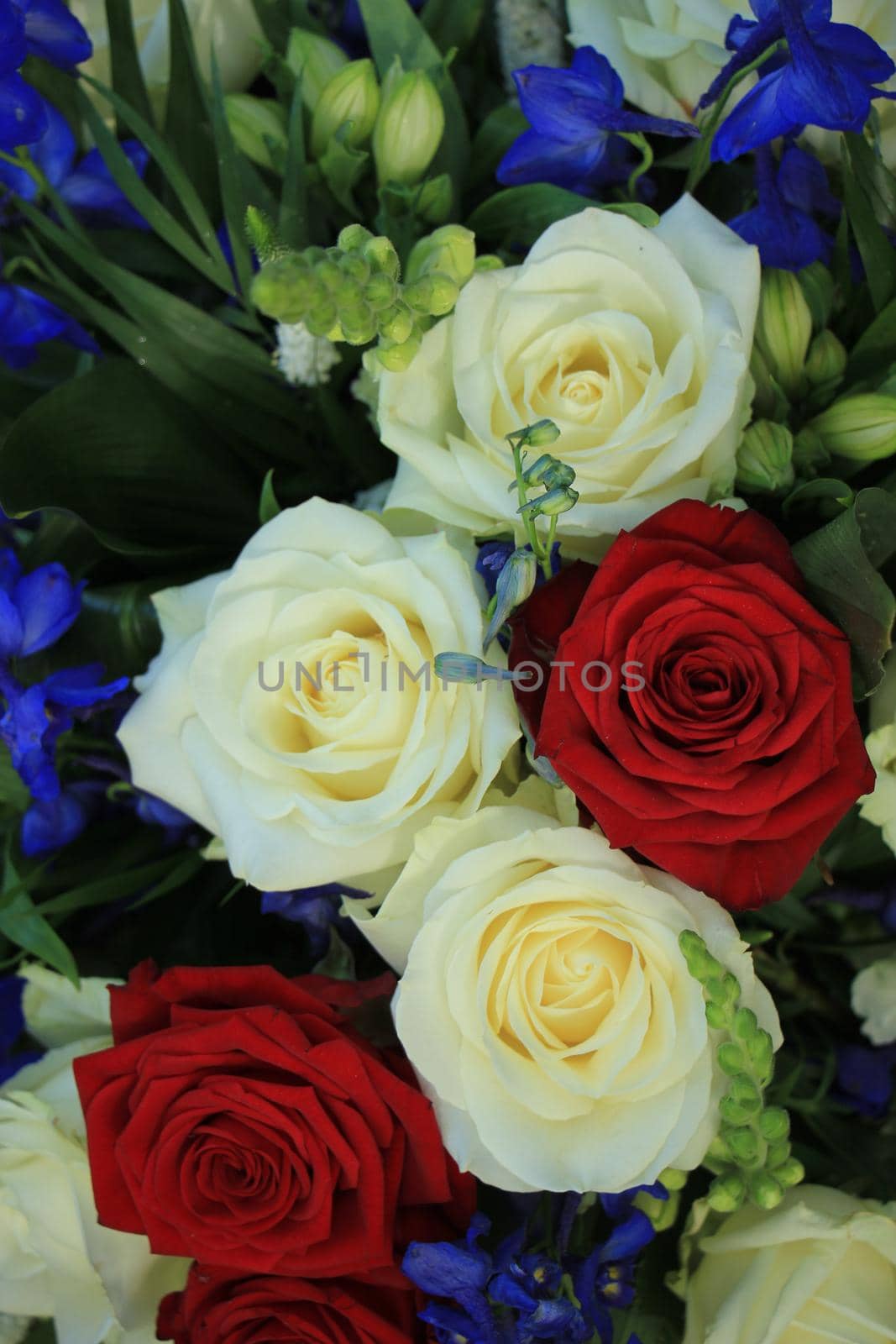 Wedding flowers in red, white and blue, patriotic theme wedding