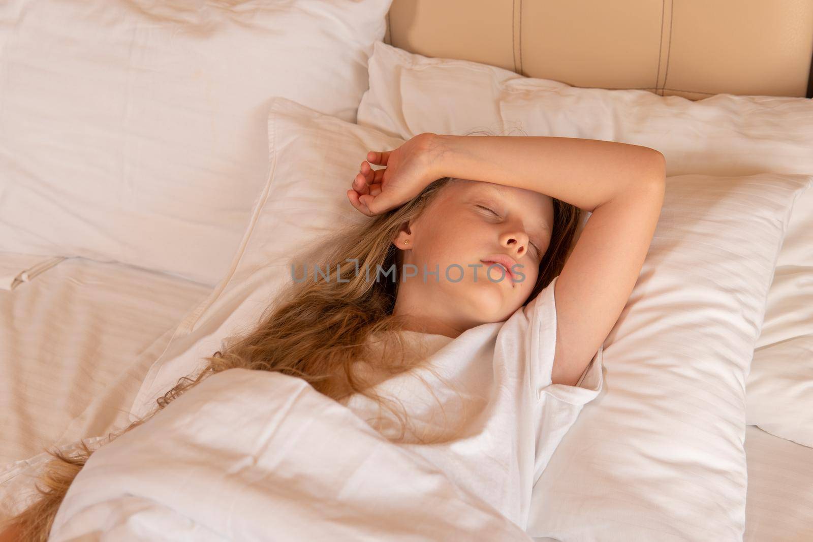 Pain phone head young girl sleep mobile beautiful eyes sleeping, concept morning caucasian for health from smile calm, bedding healthy. Relaxation one breathing, relaxing by 89167702191