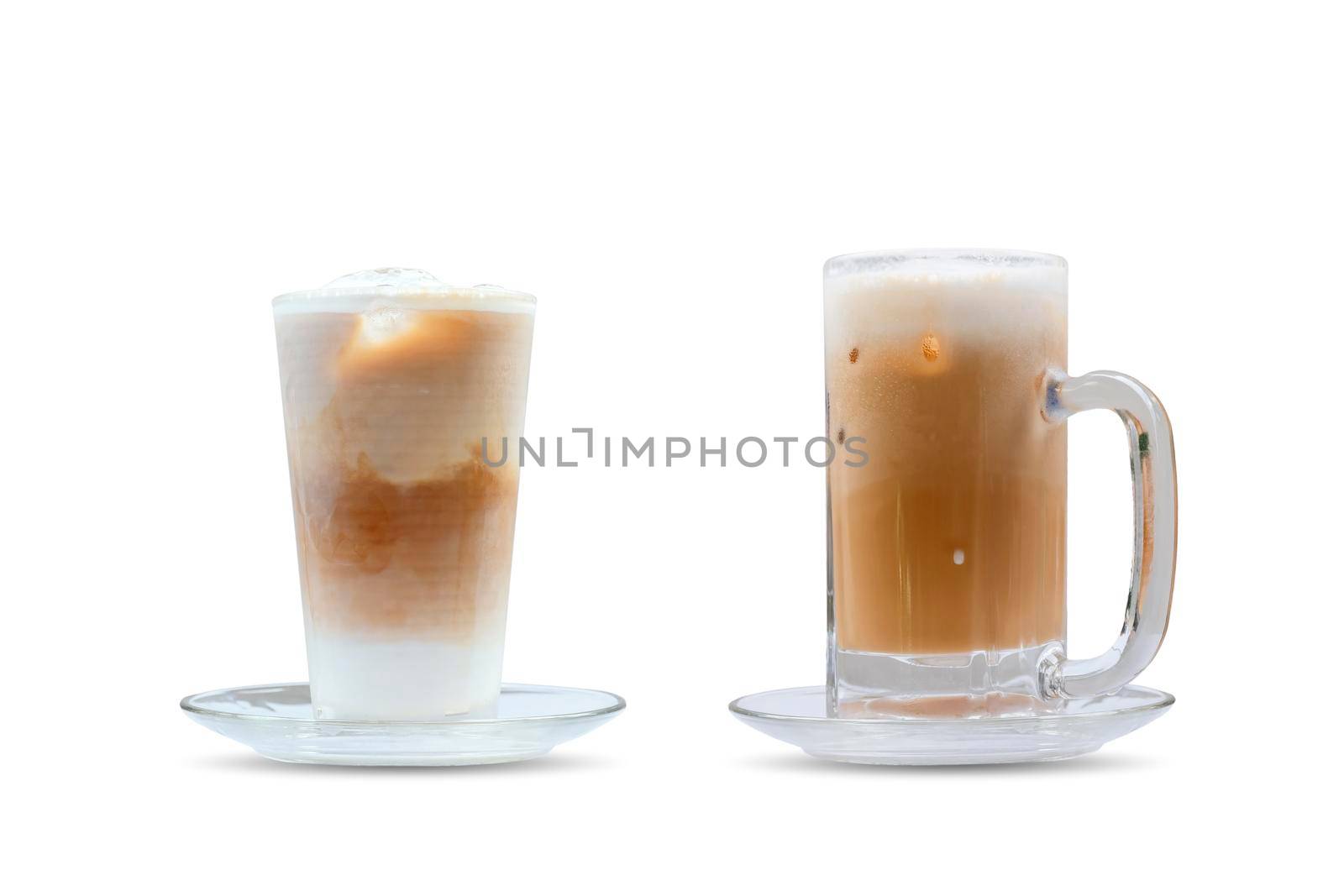 Iced coffee with ice in a glass on white color background. by wattanaphob