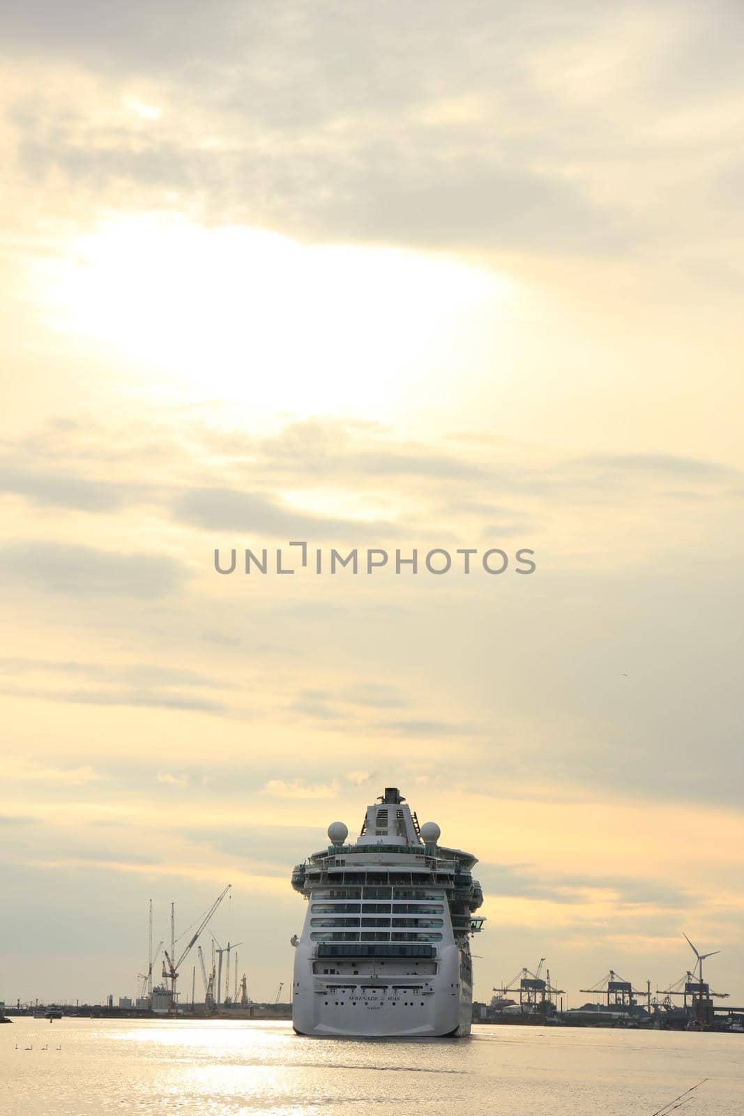 Velsen, the Netherlands, May 1st 2017: Royal Caribbean Serenade of the Seas on North Sea Canal from Amsterdam towards the Ijmuiden sea lock