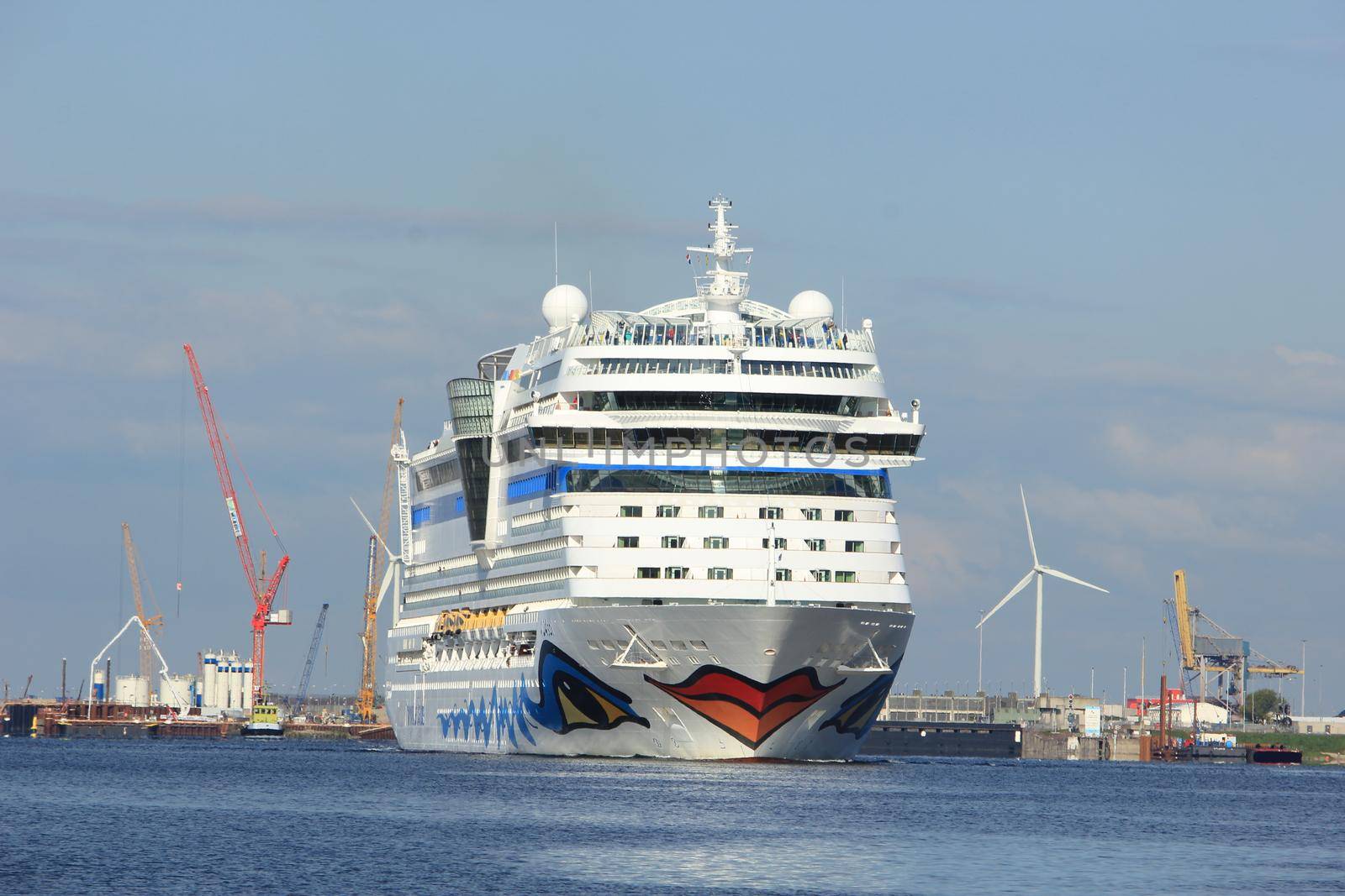 Velsen, the Netherlands -April 19th, 2017:   Aida Sol on North Sea Canal, on it's way to the Amsterdam Cruise Terminal