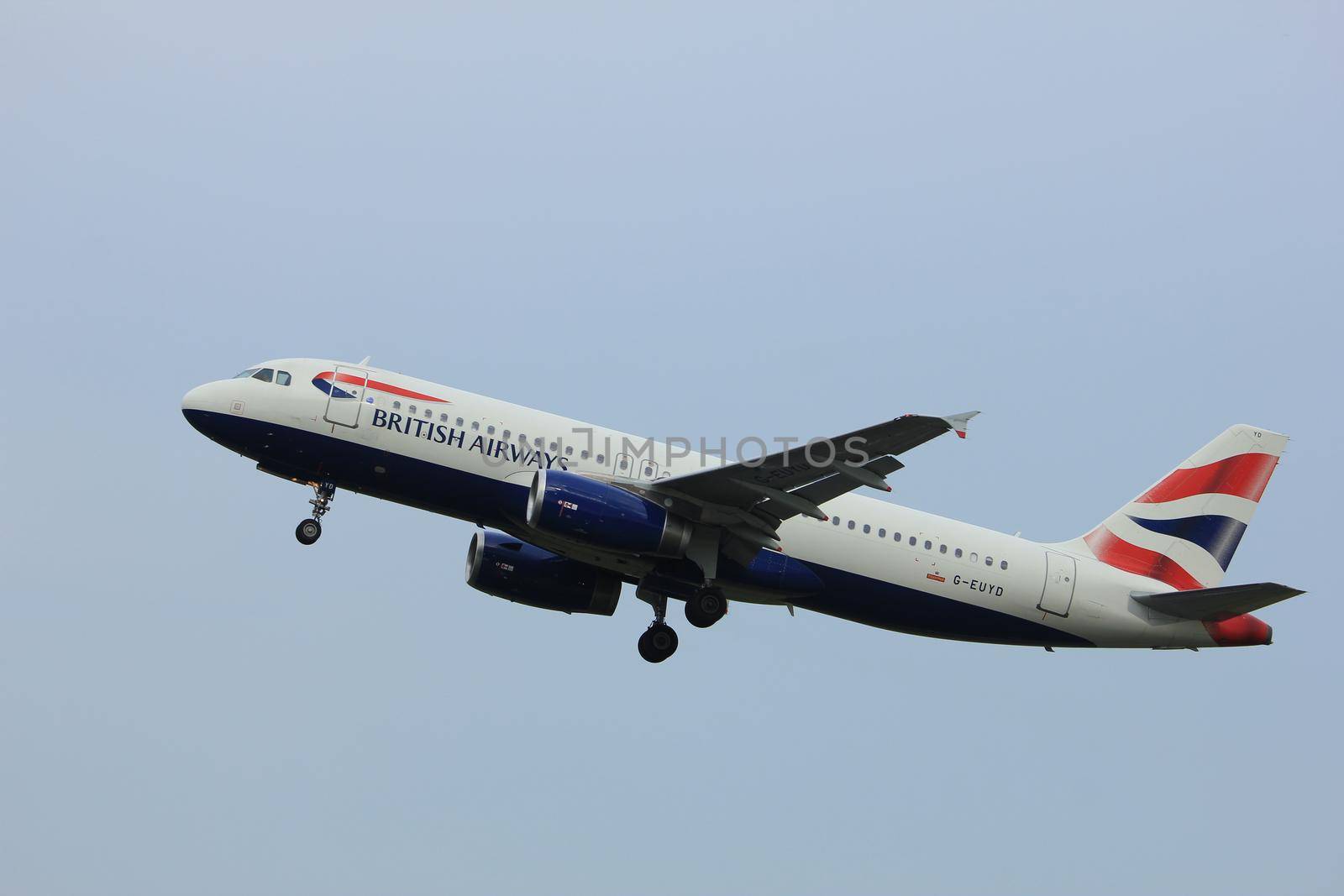 Amsterdam the Netherlands - July 6th, 2017: G-EUYD British Airways Airbus A320-200 takeoff from Polderbaan runway, Amsterdam Schiphol Airport