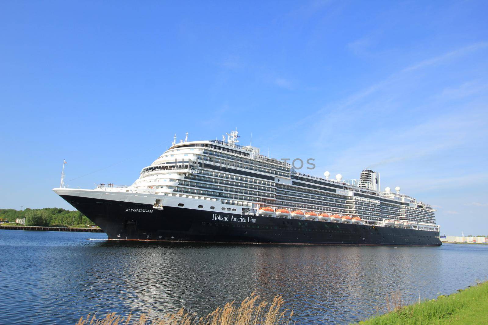 Velsen, the Netherlands - May, 21st 2017: MS Koningsdam, Holland America Line in North Sea Canal.