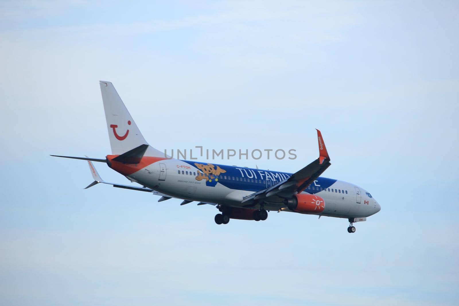 Amsterdam the Netherlands - July 7th 2017: C-FTOH TUI Airlines Netherlands Boeing 737 approaching Schiphol Amsterdam Airport Polderbaan runway