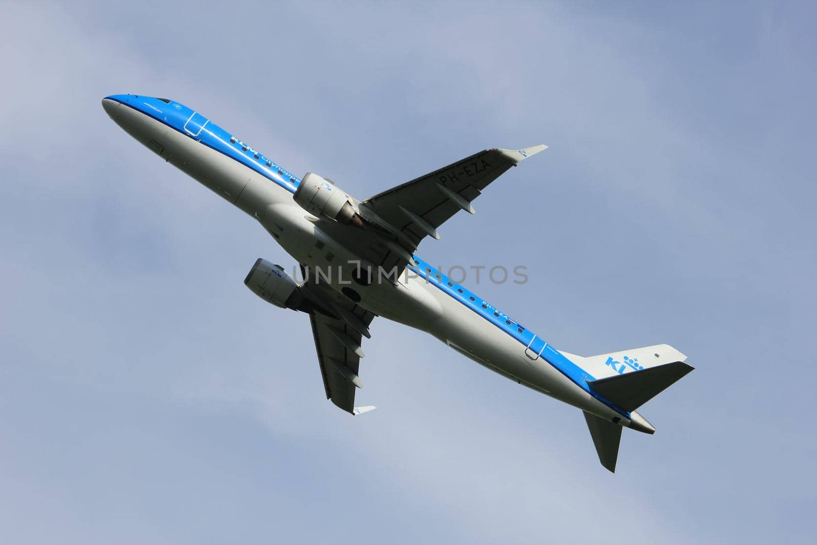 Amsterdam, the Netherlands  -  June 2nd, 2017: PH-EZA KLM Cityhopper Embraer ERJ-190STD taking off from Polderbaan Runway Amsterdam Airport Schiphol