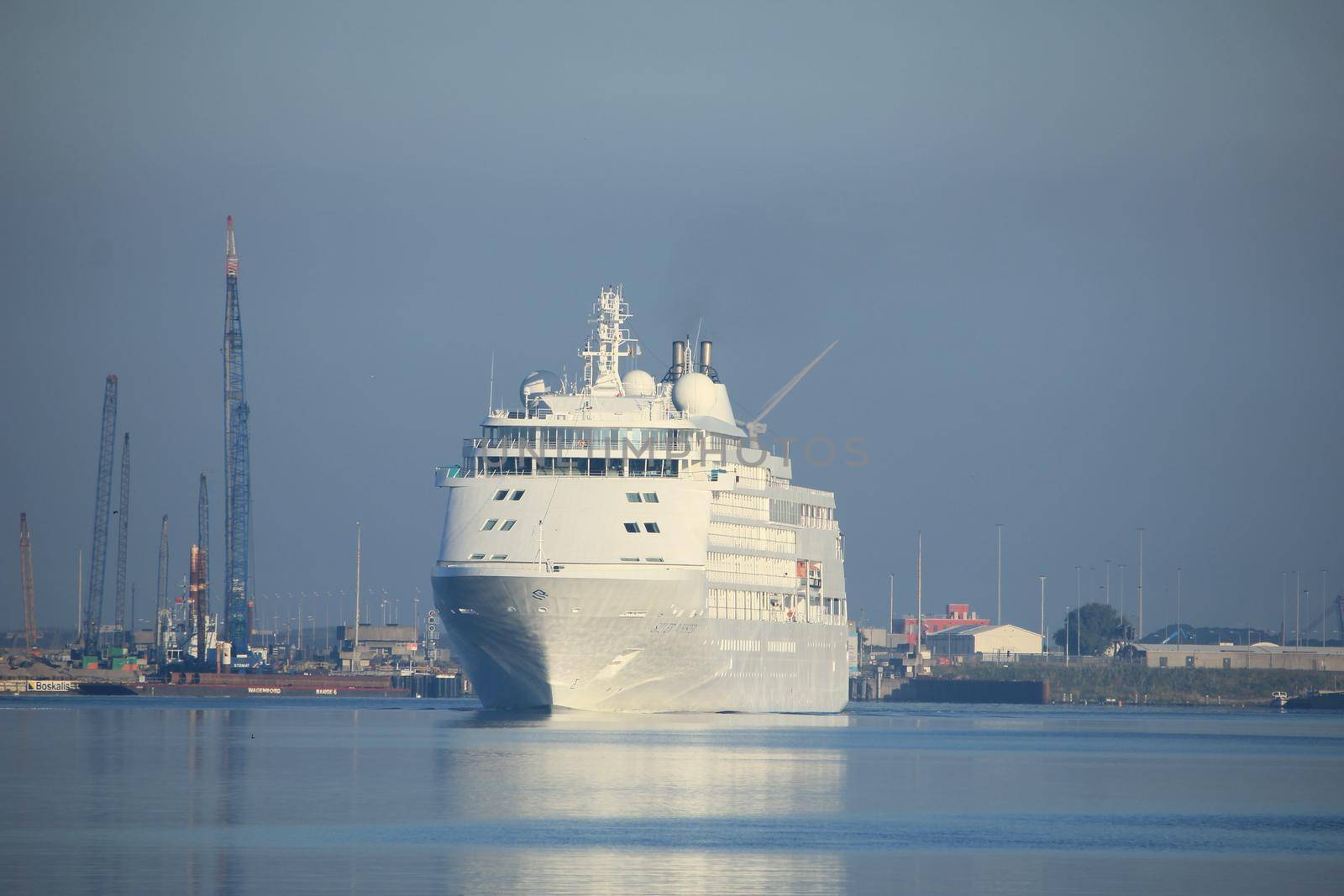 Velsen, The Netherlands - June 18th 2017: Silver Whisper- Silversea Cruises on North Sea Channel towards Amsterdam Cruise terminal