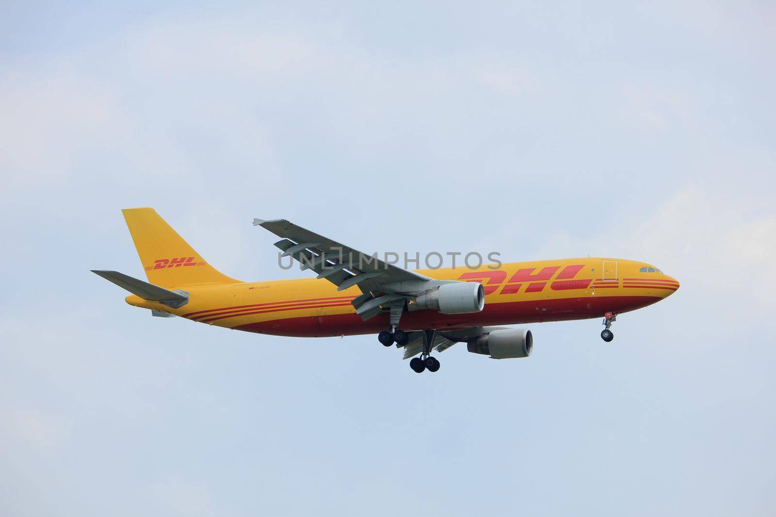 Amsterdam the Netherlands - July 20th 2017: D-AEAE EAT DHL Leipzig Airbus A300    approaching Schiphol Amsterdam Airport Polderbaan runway