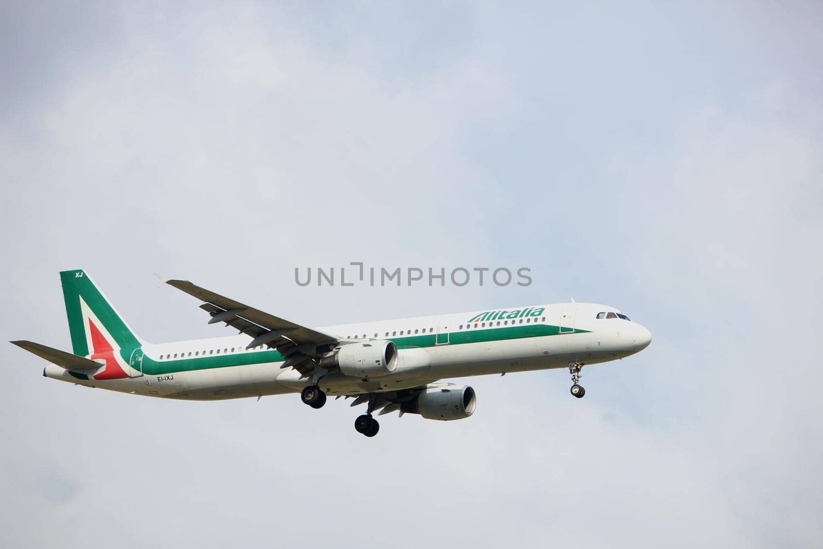 Amsterdam the Netherlands - July 20th 2017: EI-IXJ Alitalia Airbus A321  approaching Schiphol Amsterdam Airport Polderbaan runway