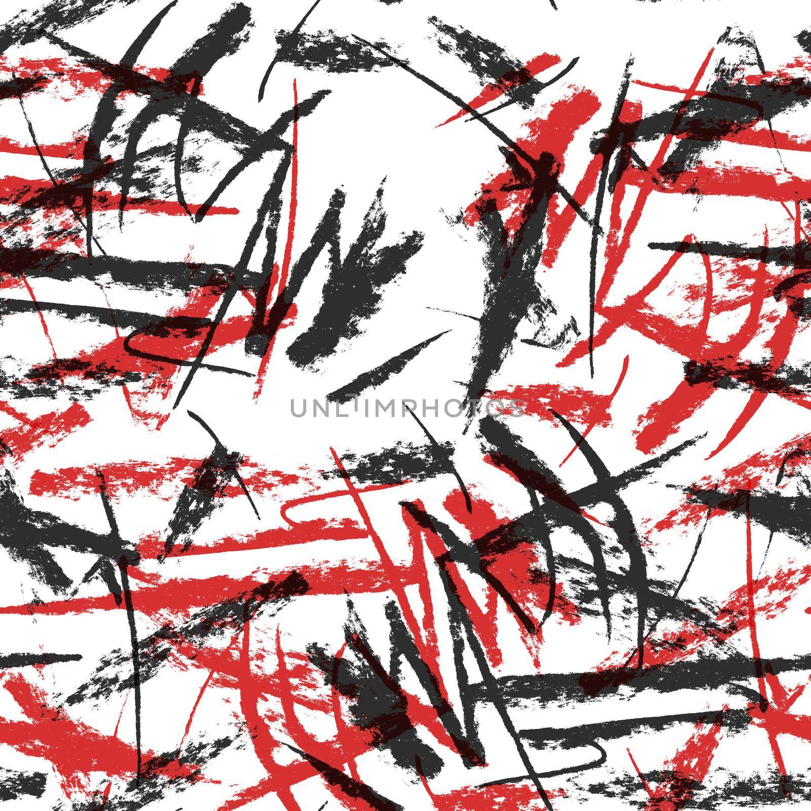 Abstract pencil charcoal black and red seamless pattern background by fireFLYart