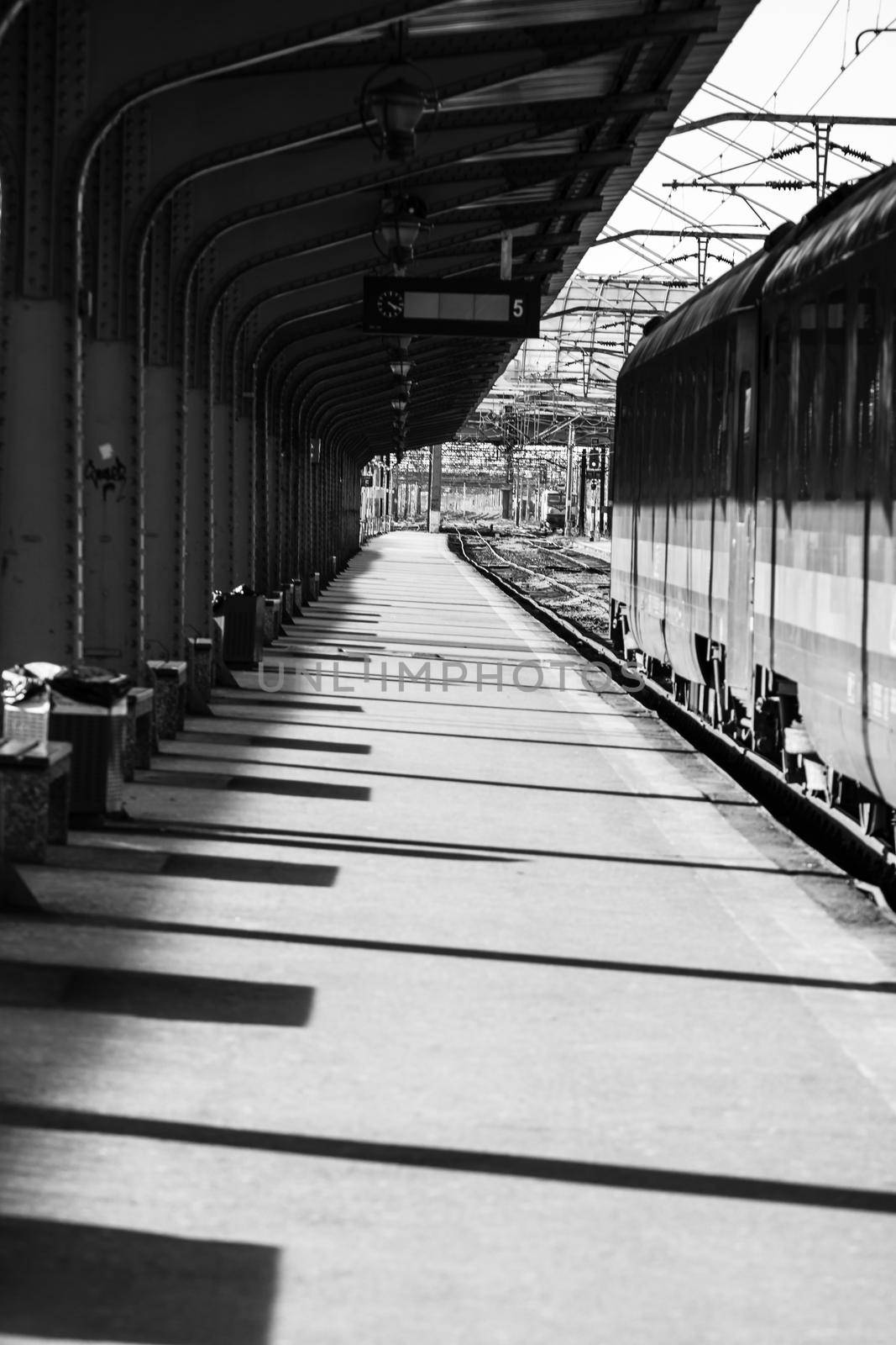 Train at Bucharest North Railway Station (Gara de Nord Bucharest) Romania, 2022 by vladispas