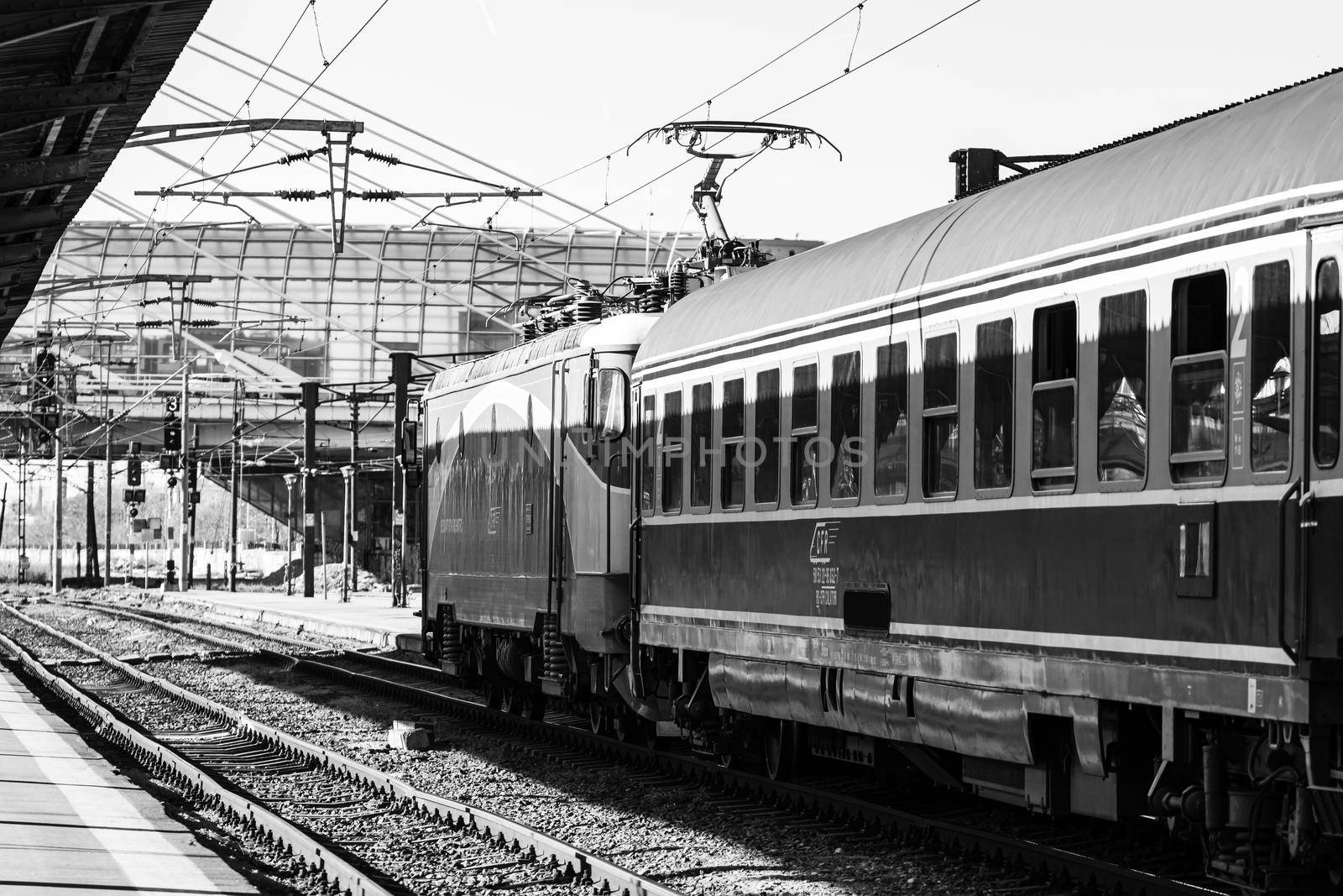 Train at Bucharest North Railway Station (Gara de Nord Bucharest) Romania, 2022 by vladispas