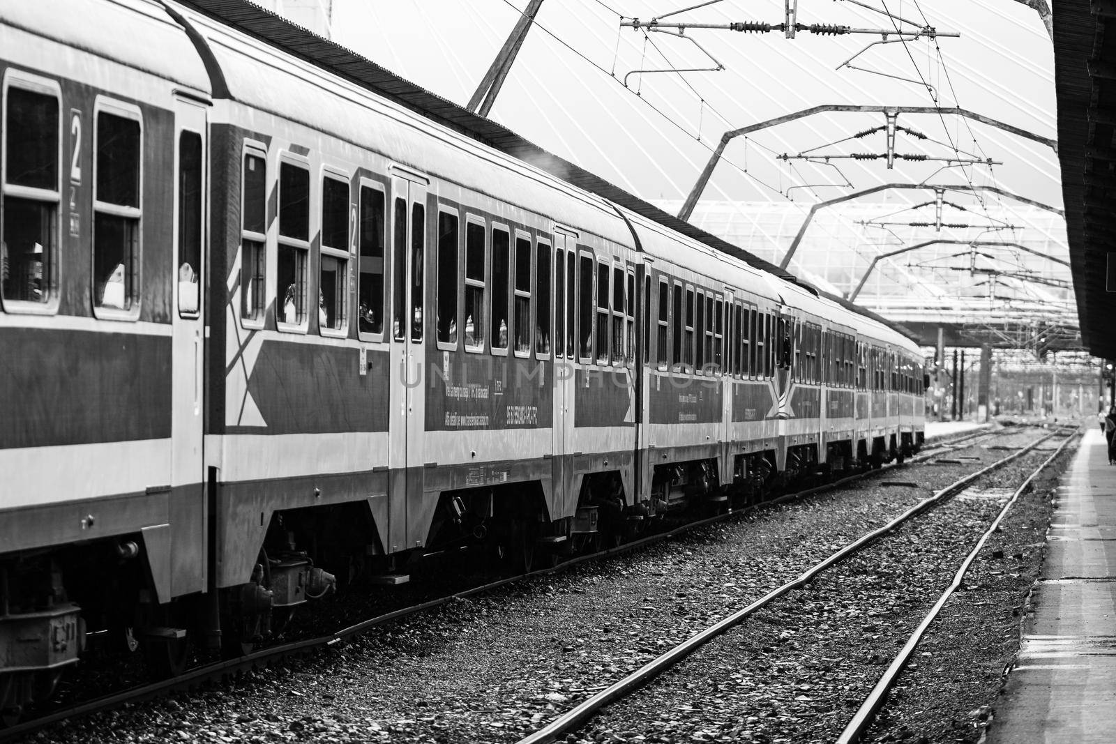 Train at Bucharest North Railway Station (Gara de Nord Bucharest) Romania, 2022 by vladispas