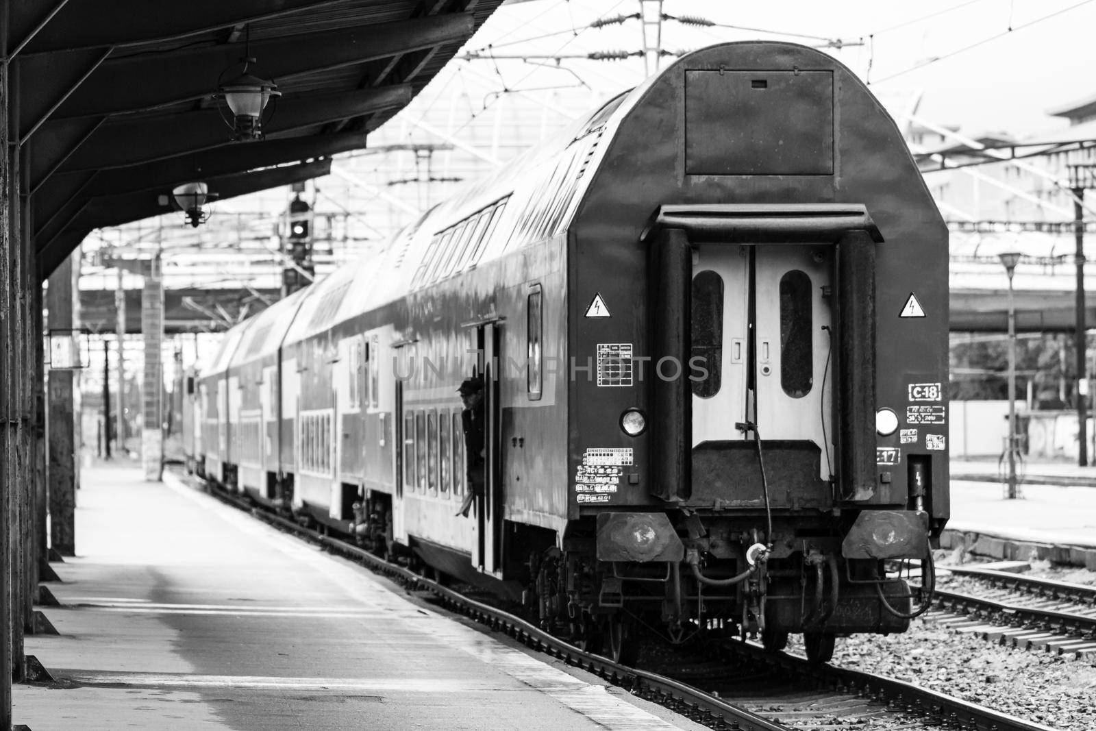 Train at Bucharest North Railway Station (Gara de Nord Bucharest) Romania, 2022 by vladispas