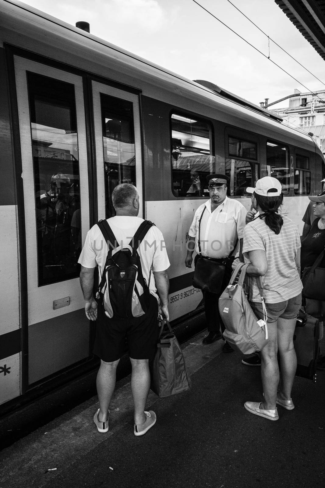 Train at Bucharest North Railway Station (Gara de Nord Bucharest) Romania, 2022 by vladispas