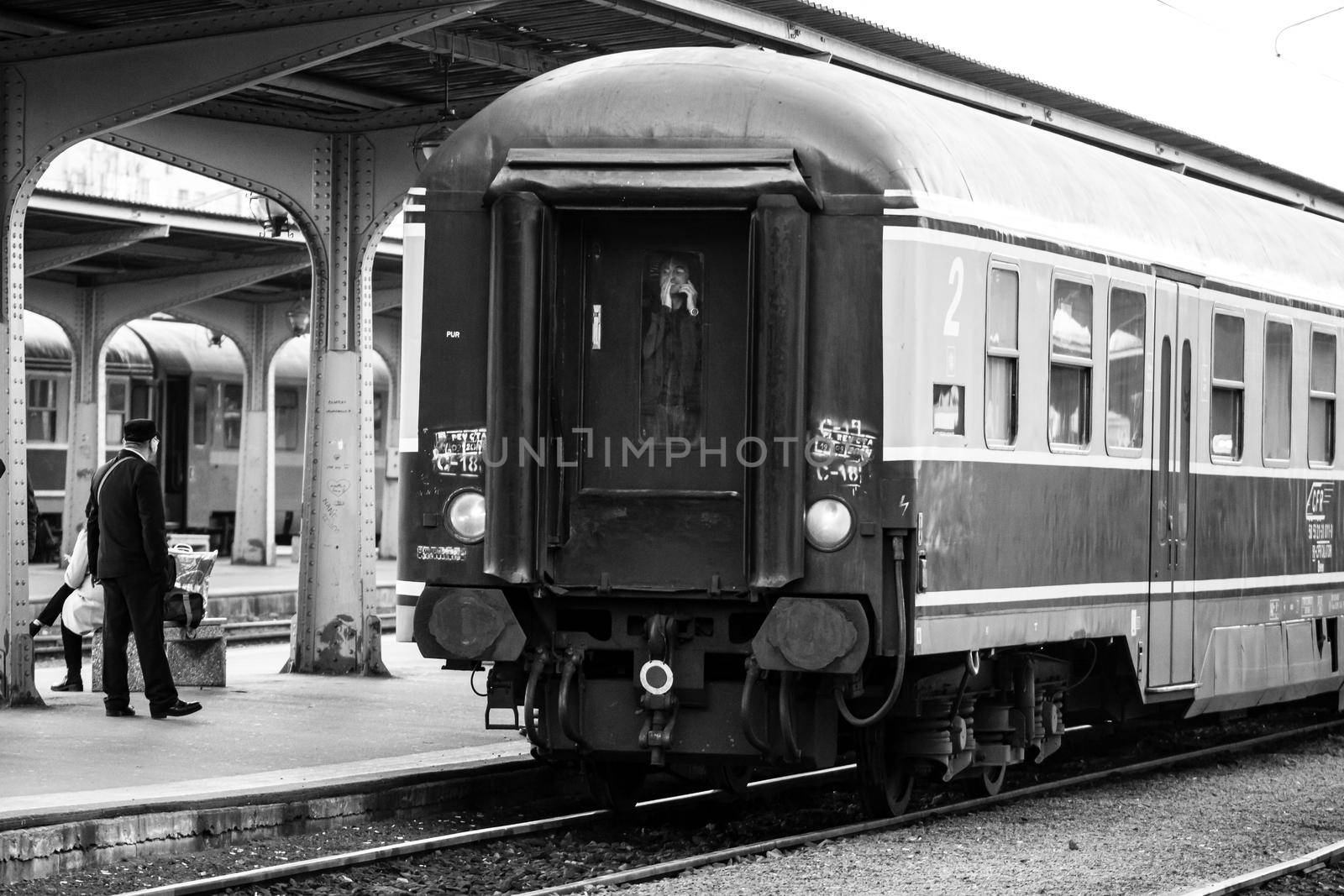 Train at Bucharest North Railway Station (Gara de Nord Bucharest) Romania, 2022 by vladispas