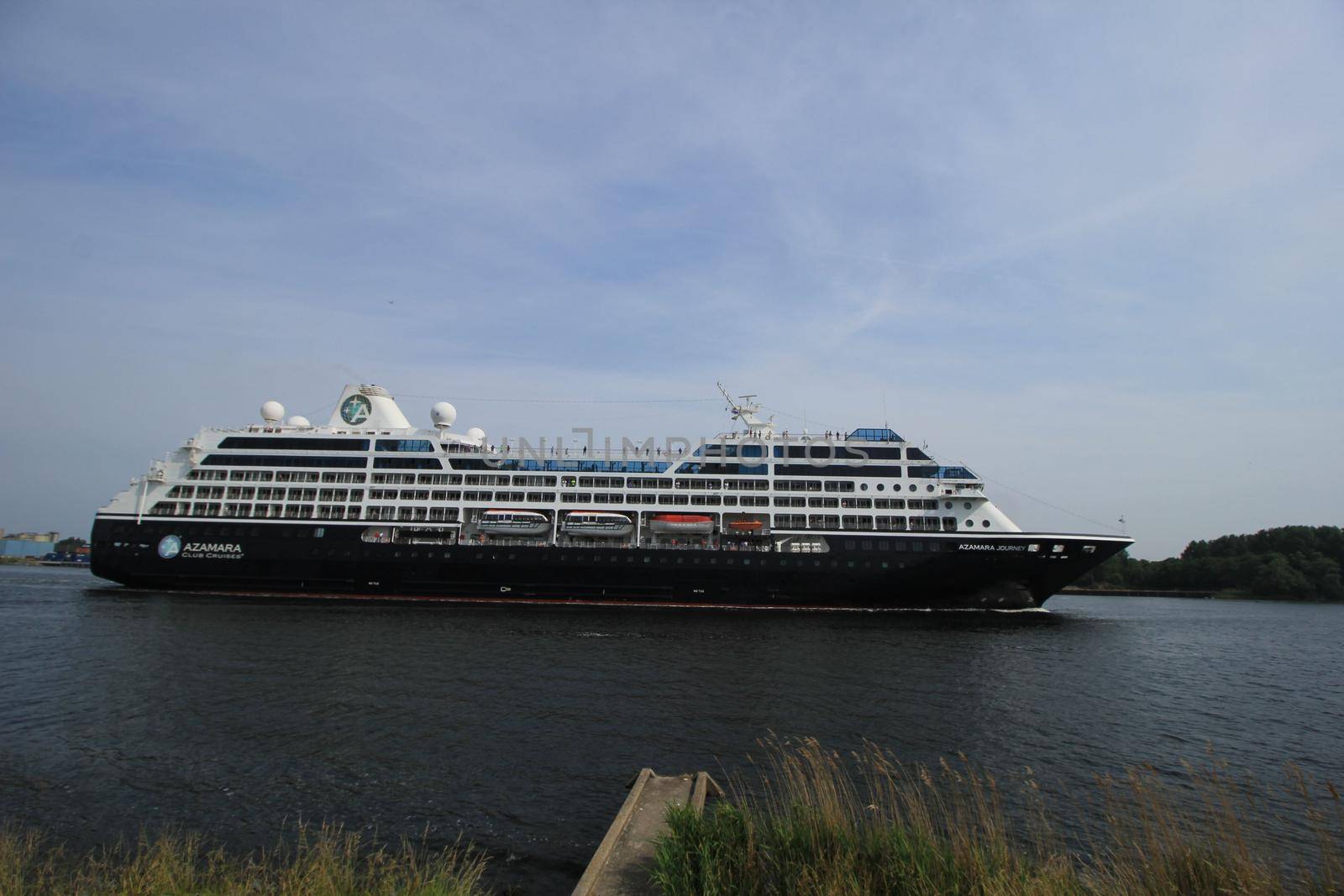 Velsen, The Netherlands - June 20th 2017: Azamara Journey - Azamara Club Cruises on North Sea Channel towards Amsterdam Cruise terminal