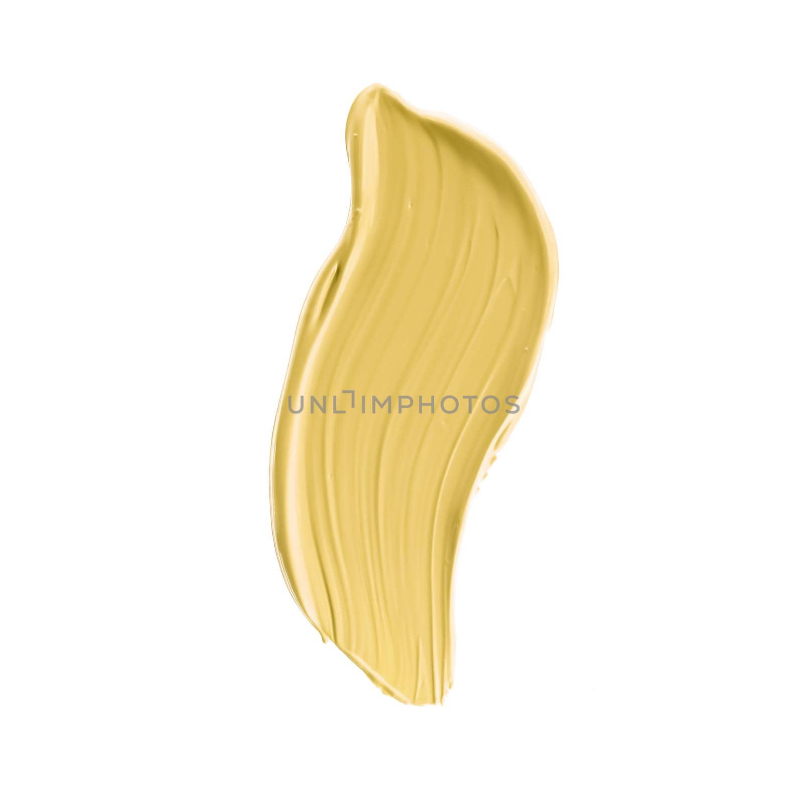 Pastel gold beauty swatch, skincare and makeup cosmetic product sample texture isolated on white background, make-up smudge, cream cosmetics smear or paint brush stroke closeup