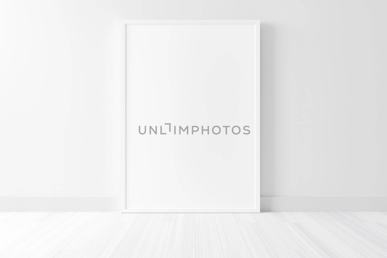 Blank empty picture frame mockup on white cement wall. by ijeab