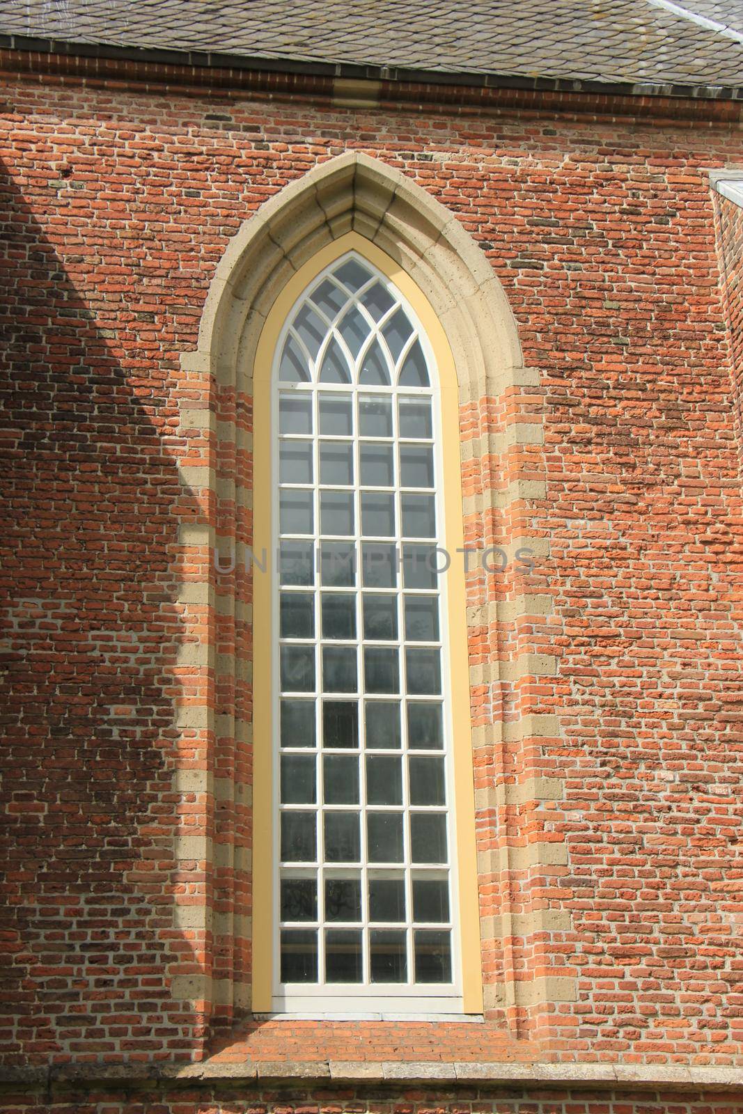 Ruin church, Protestant Church in Bergen, the Netherlands, Detail of window