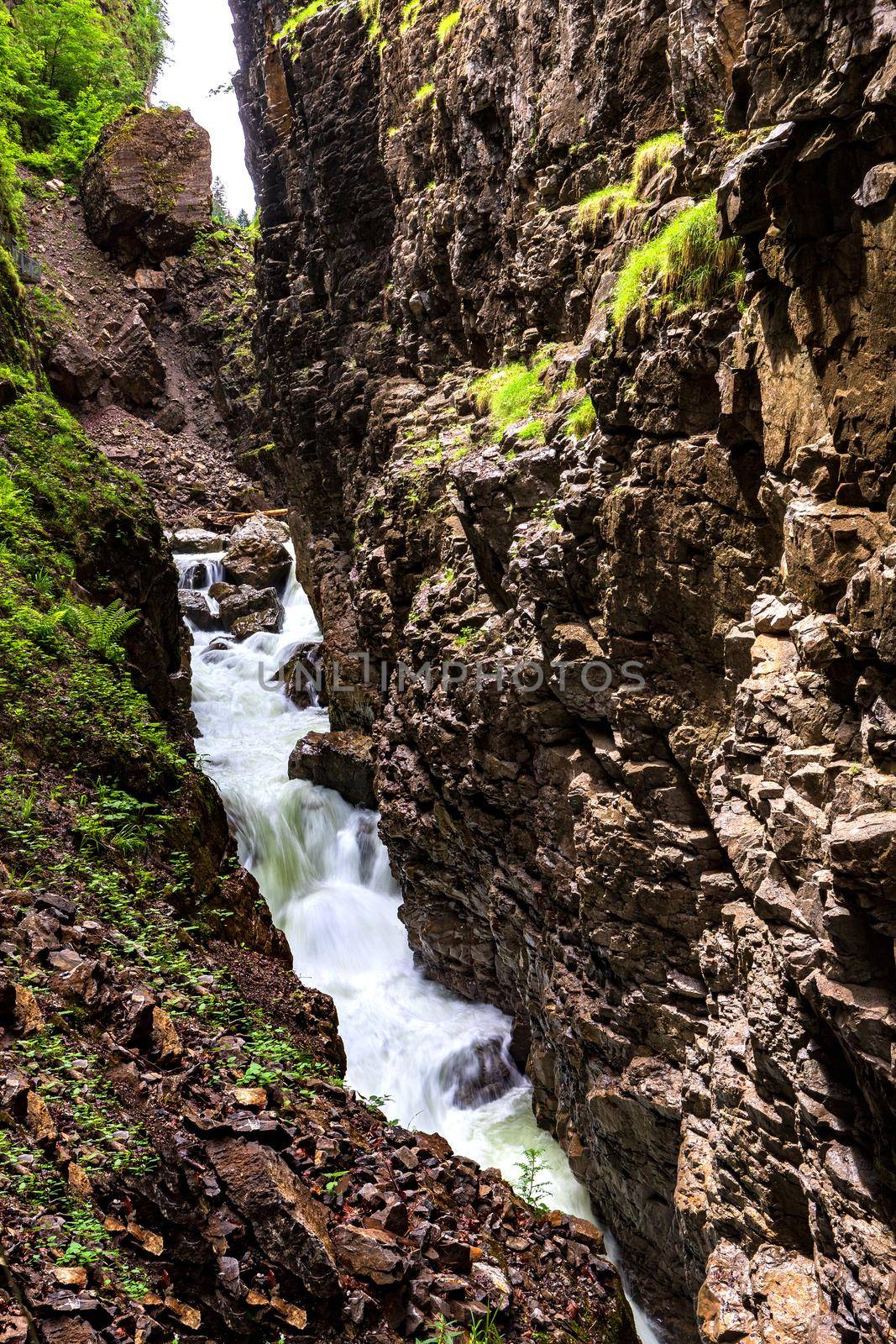 Walking Through narrow gorge at Breitachklamm, Germany