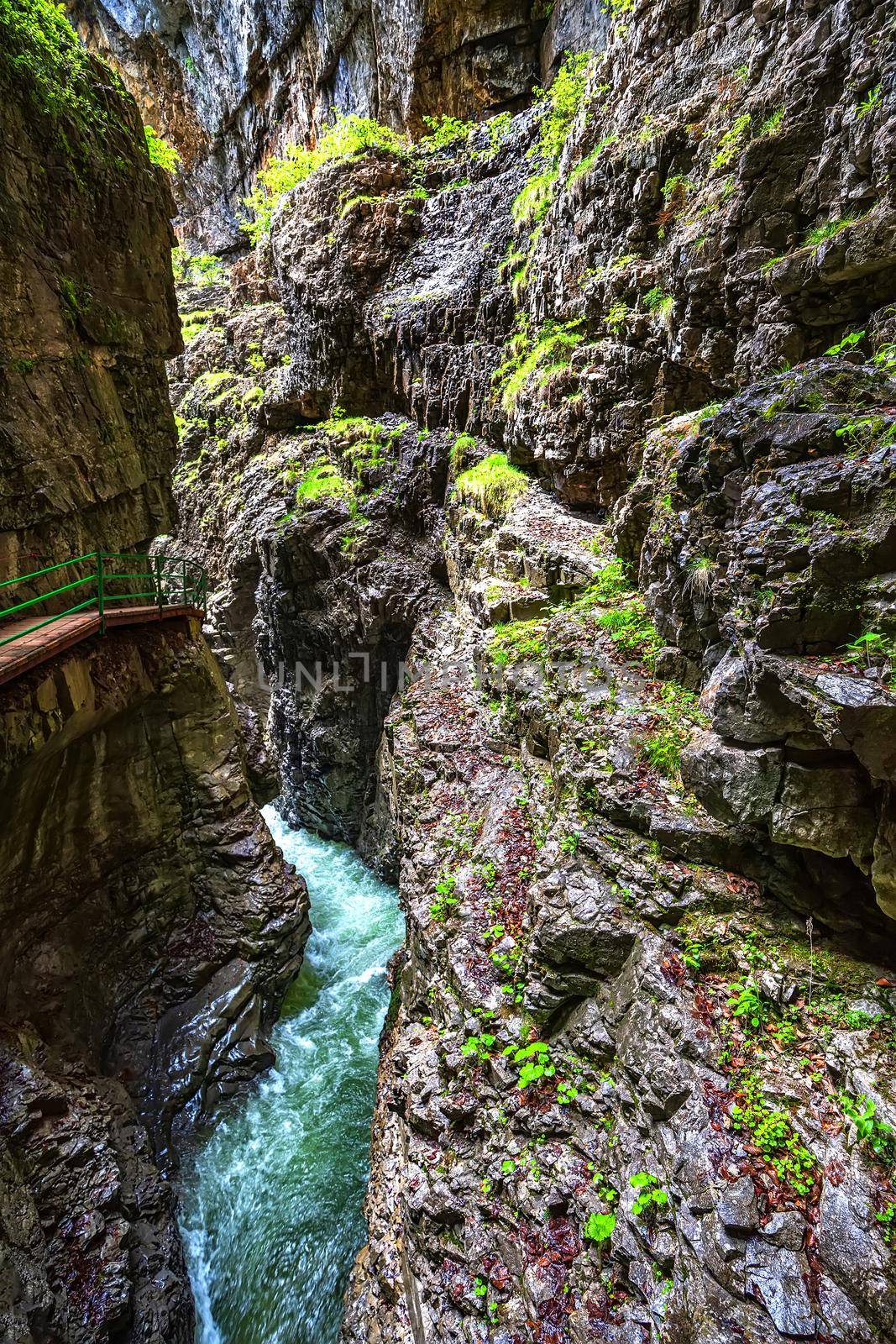 Walking Through a narrow gorge at Breitachklamm, Germany