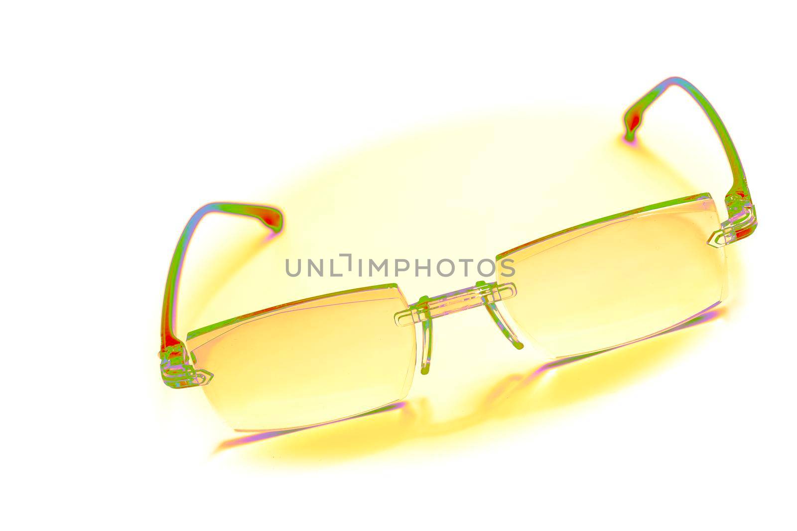 Neon yellow green eyeglasses to improve vision lounge. isolated by jovani68