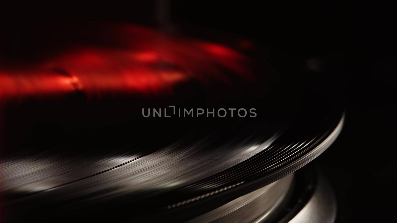 Retro-styled spinning record vinyl player. Close up. Rotating vintage phonograph close up. Beautiful colorful picture. Copy space, by kristina_kokhanova