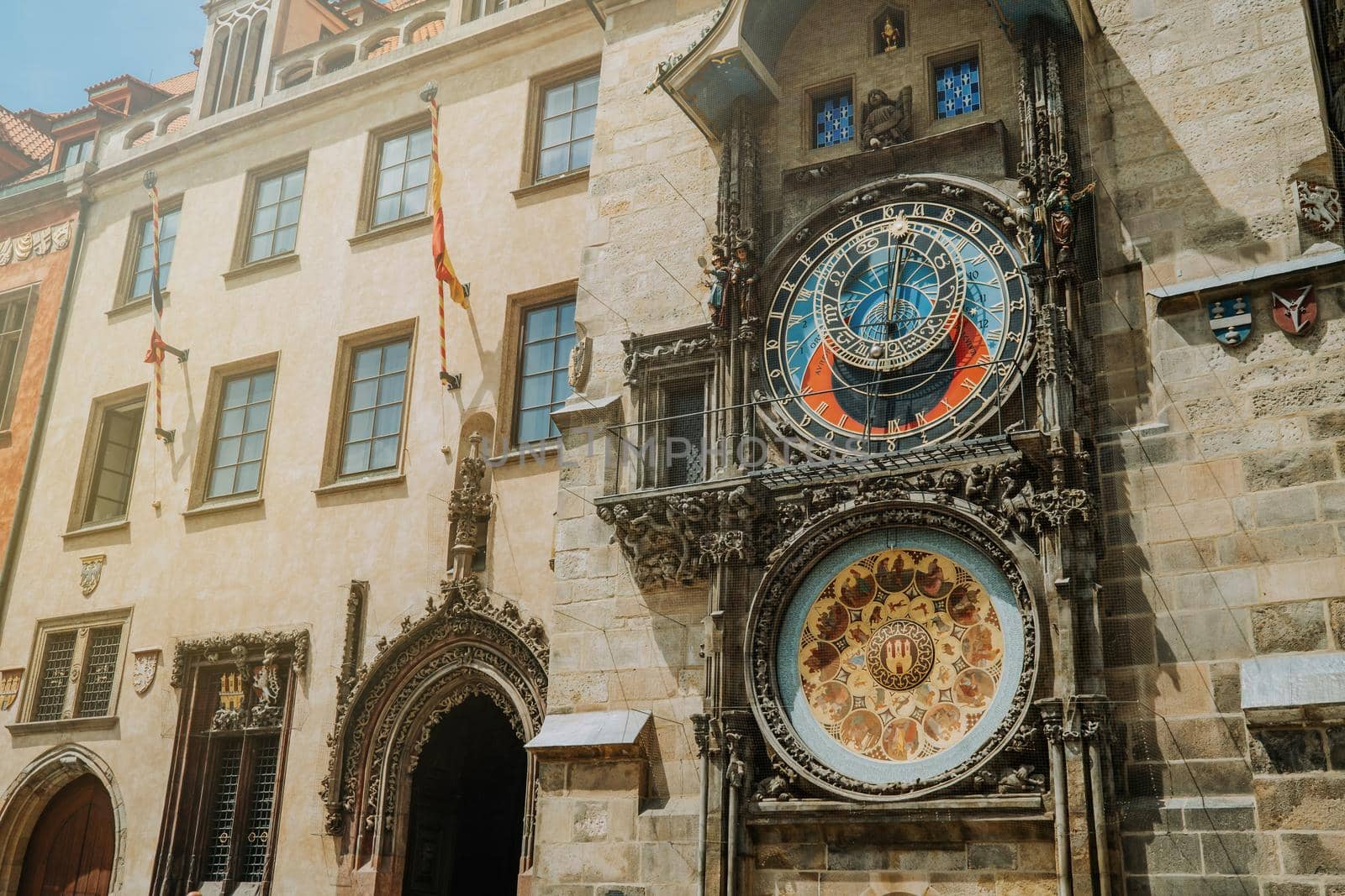 Historical medieval astronomical Clock in Prague, Old Town Hall square, Czech Republic. European capital, famous attraction. High quality photo