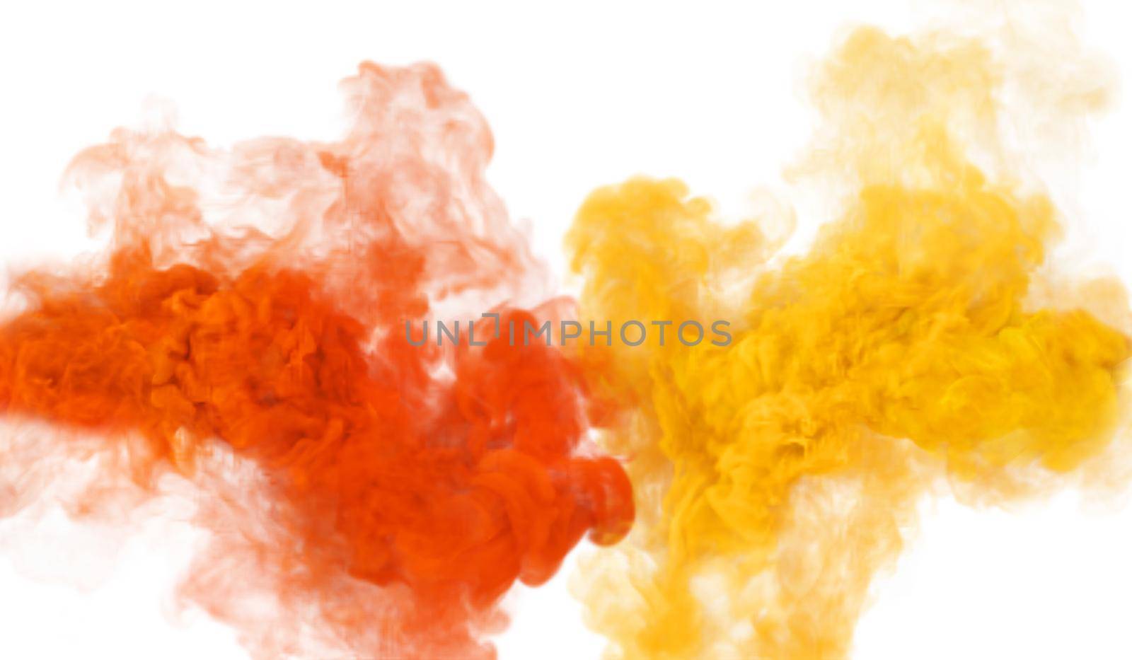 Yellow and orange fantasy magic smoke and fog texture. Duo colors 3D render abstract background for fest and fan party