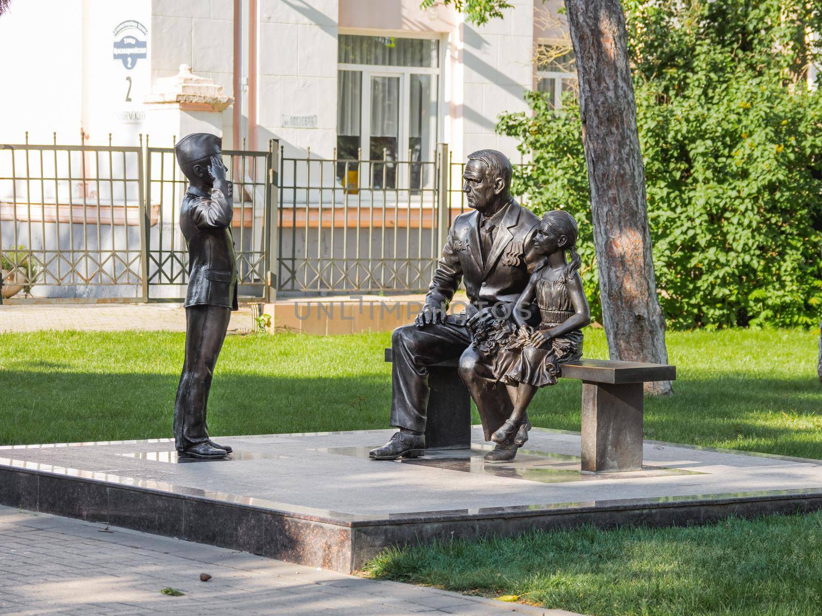 KRASNODAR, RUSSIA - June 02, 2021. Sculptural composition Communication of Generations by Grigory Zakharyan. by aksenovko