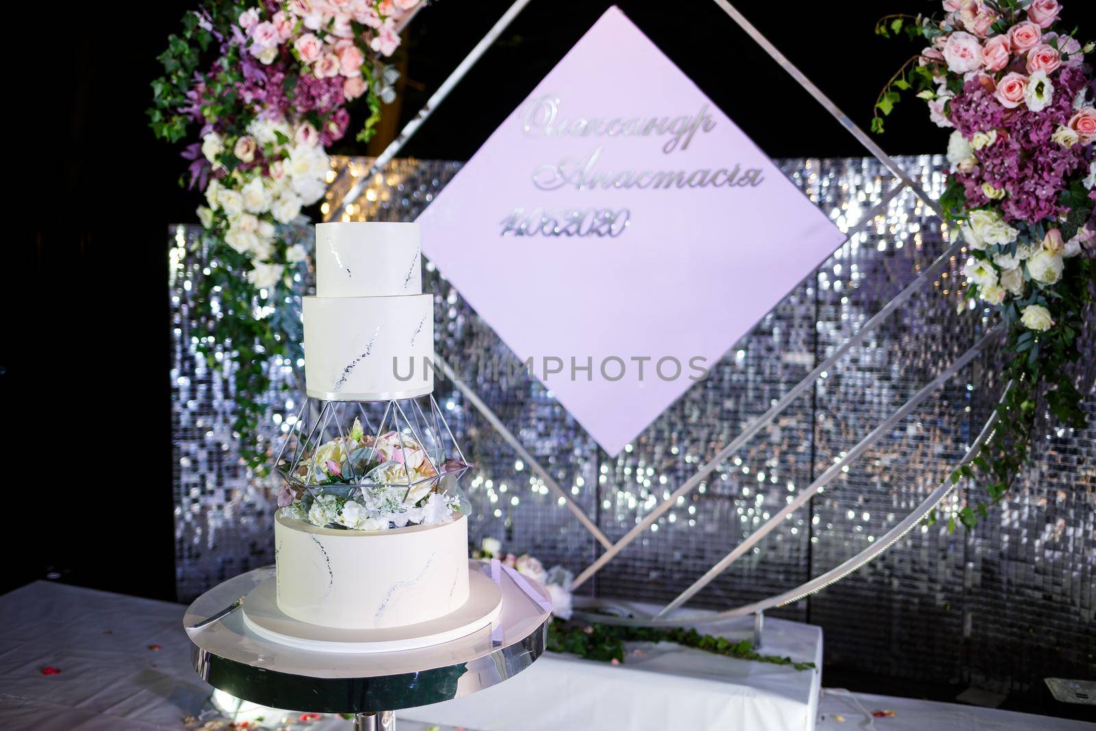 Beautiful tiered delicious dessert sweet cake for the holiday